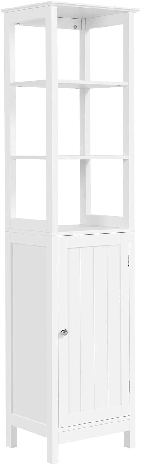 Topeakmart Tall Bathroom Storage Cabinet, Multifunctional Floor Cabinet with 3 Tier Shelf and Door, Wooden Free Standing Organizer Rack for Living Room