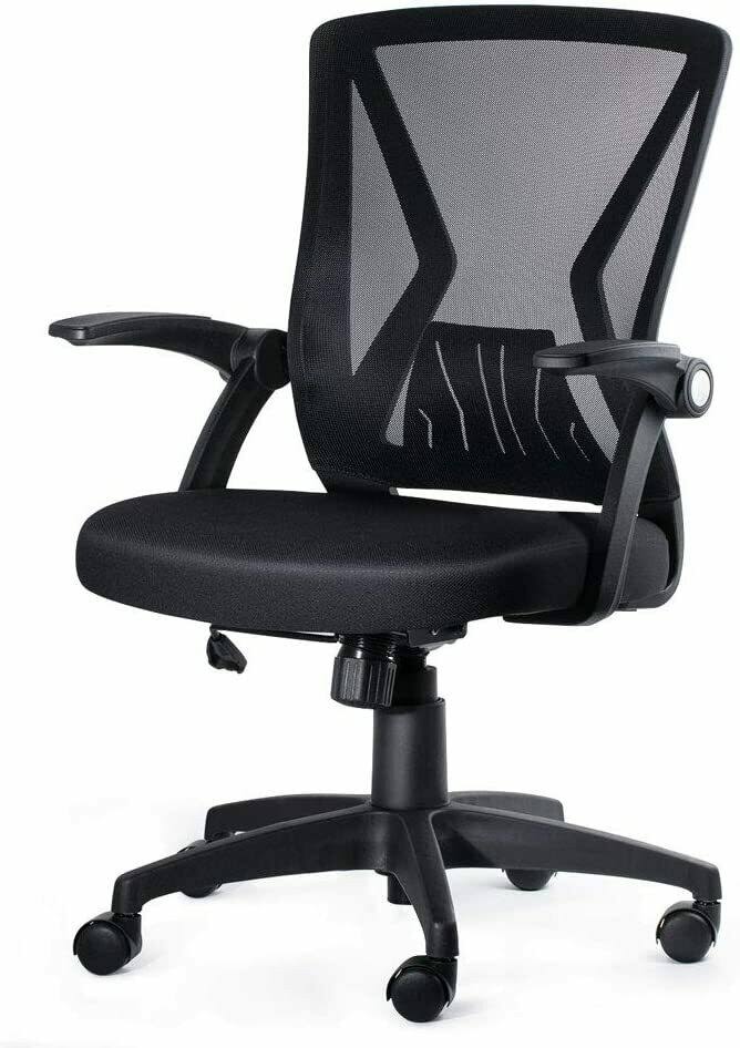 Mid Back Mesh Office Chair Ergonomic Swivel Black Mesh Computer Chair Flip Up Arms