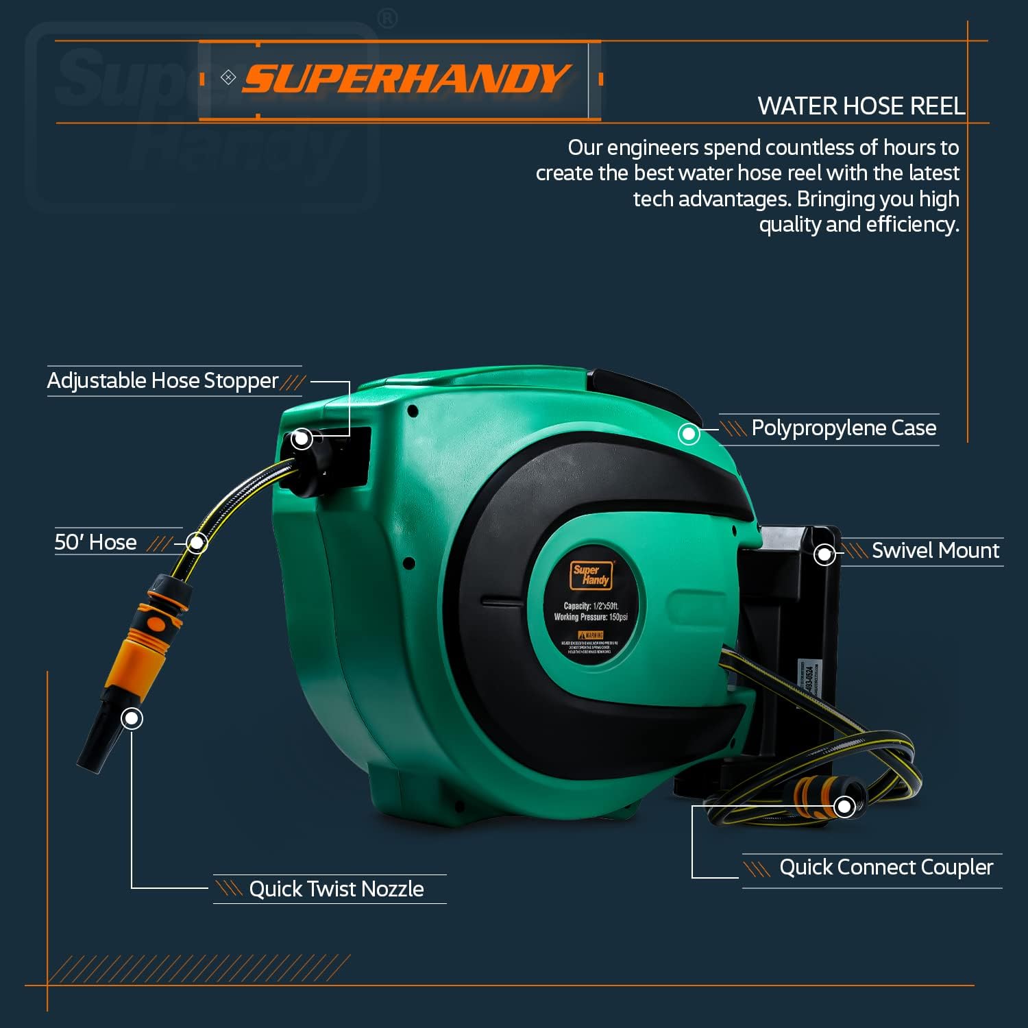 SuperHandy Water Hose Reel Retractable 1/2