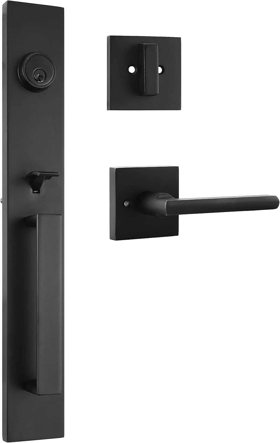 Heittis 1 Pack Matt Black Door Handle Set, Front Door Entry Handle and Bolt Lock Set, Square Single Cylinder Bolt and Lever Heavy Duty - Applicable Left and Right Doors
