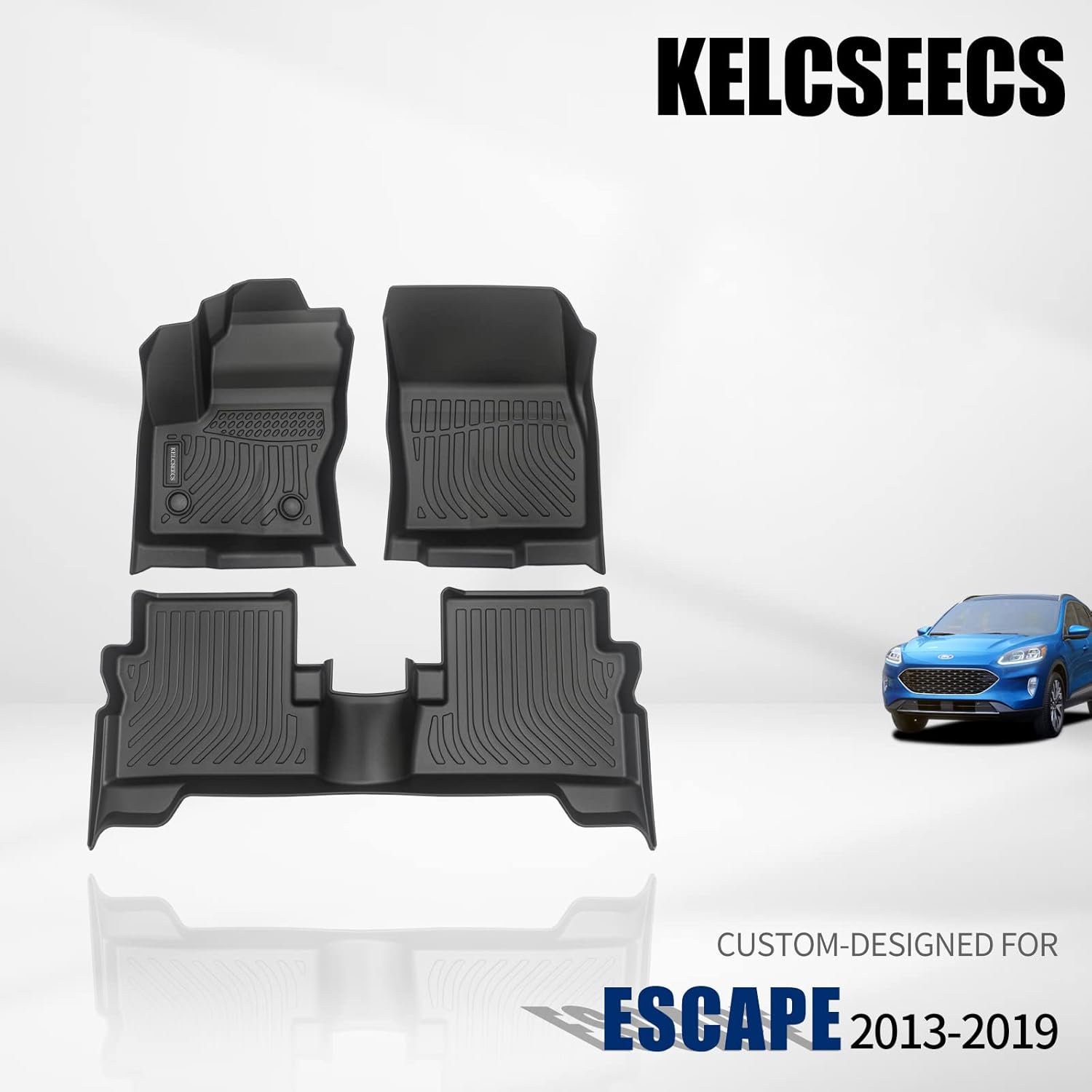 KELCSEECS Floor Mats Custom for Ford Escape 2013 2014 2015 2016 2017 2018 2019 Waterproof Car Mats All Weather Mats Guard Heavy Duty Automotive Floor Liners Front& Rear Row Full Set Accessories Black