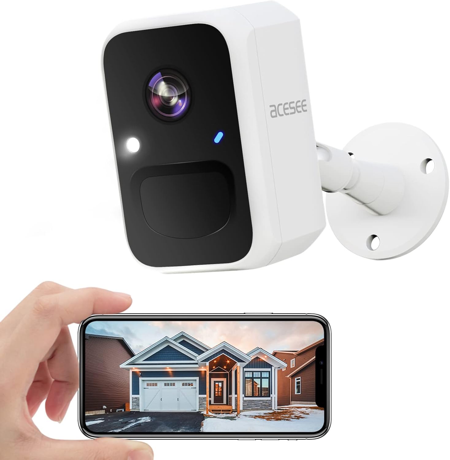 acesee Wireless Outdoor Security Camera, Battery Powered WiFi Home Surveillance Camera Indoor for Home Security System,Color Night Vision, Motion Detection,Siren Alarm,Spotlight,2-Way Talk,Cloud/SD