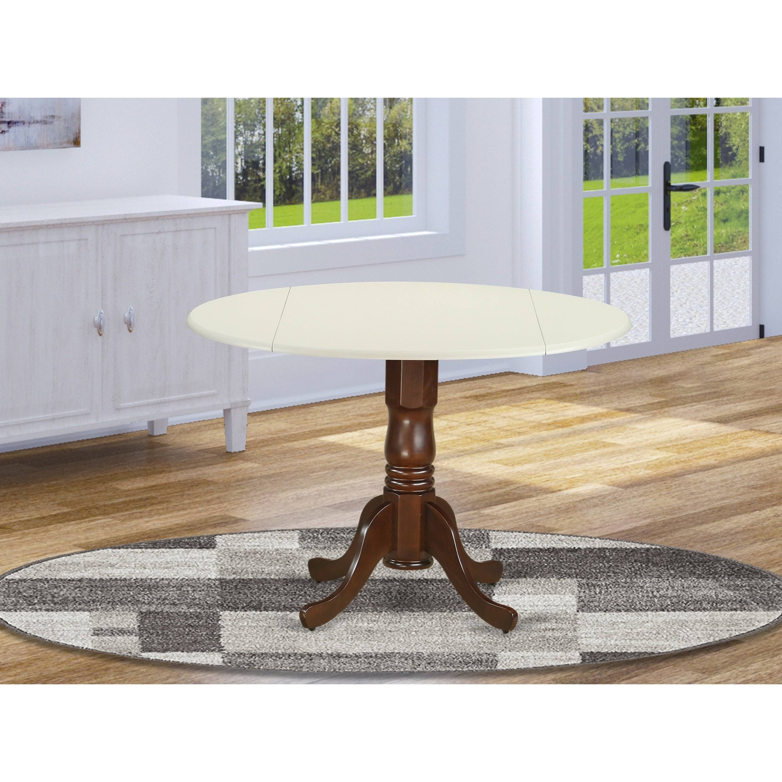 East West Furniture DLT-BOK-TP Dublin Round Table with Two 9x22 Drop Leaves in Black u0026 Oak Finish