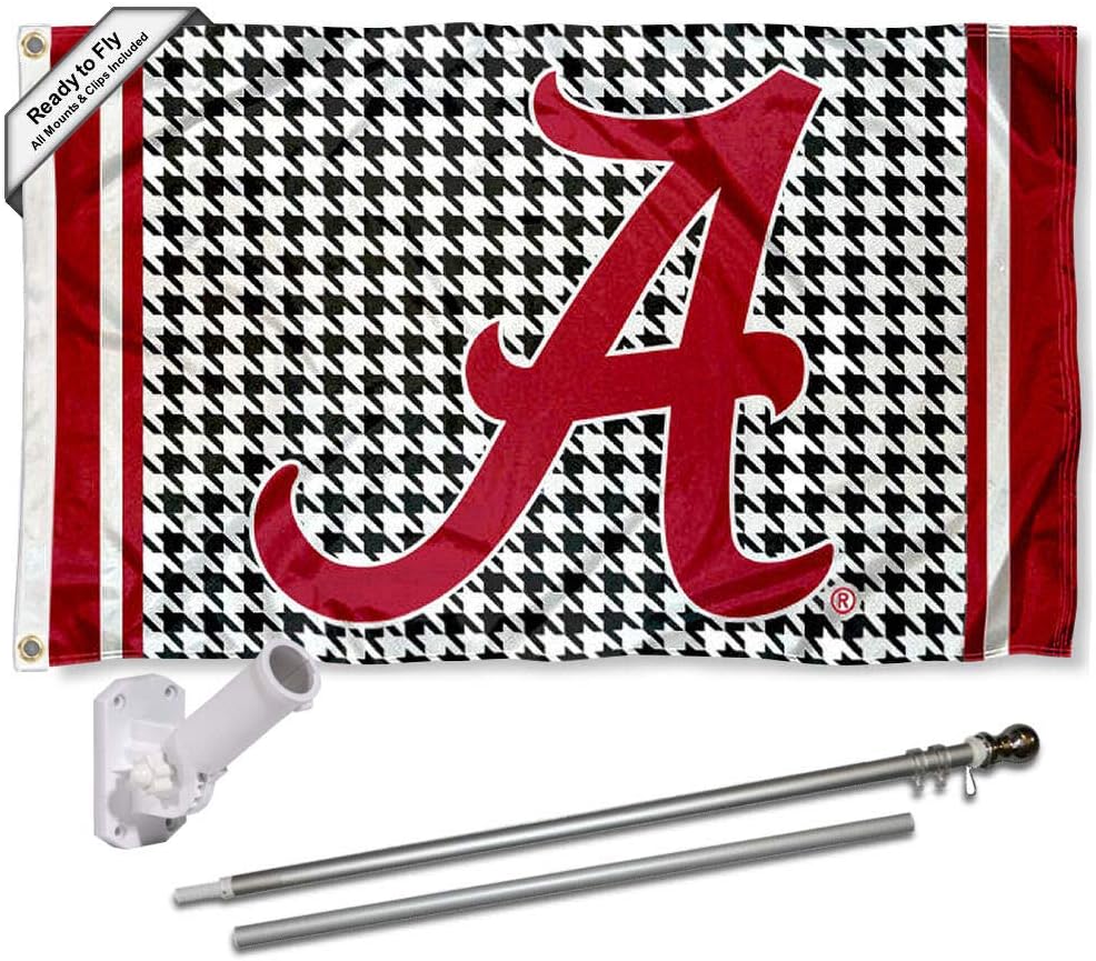 College Flags & Banners Co. Alabama Crimson Tide Houndstooth Flag with Pole and Bracket Kit
