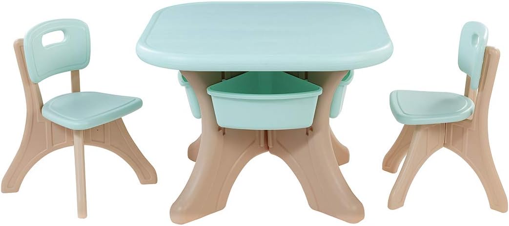 KIDZILLA Kids Children Activity Art Table and 2-Chair Set Table with Detachable Storage Bins (Aqua/Beige)