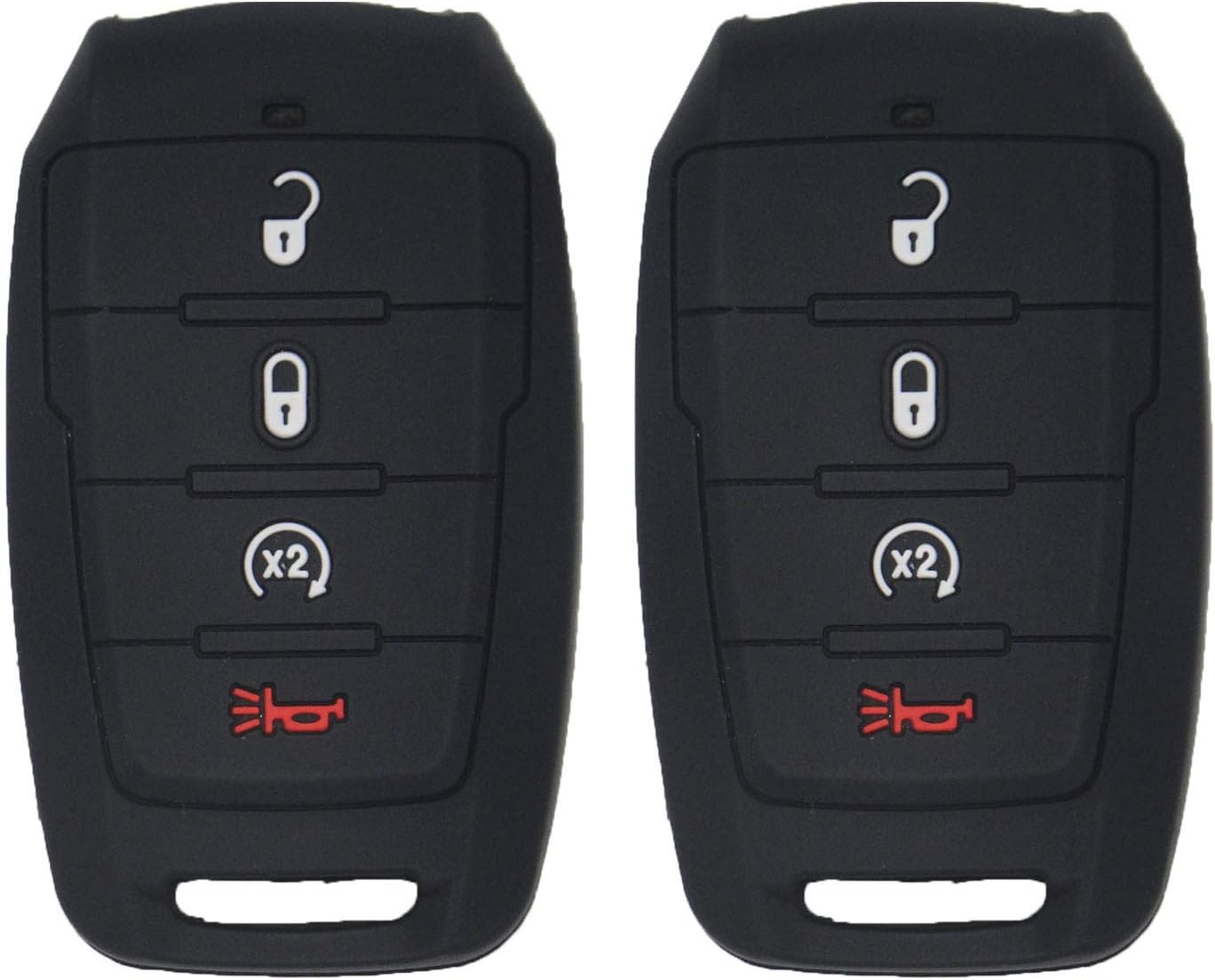 EXUNTECH 2pcs Silicone 4 Buttons Rubber Remote Smart Key Fob Smart Key Fob Cover Pouch Glove Keyless Entry Case for Dodge Ram 1500 2019 2020 OHT-4882056 68401332AA,Black+Red