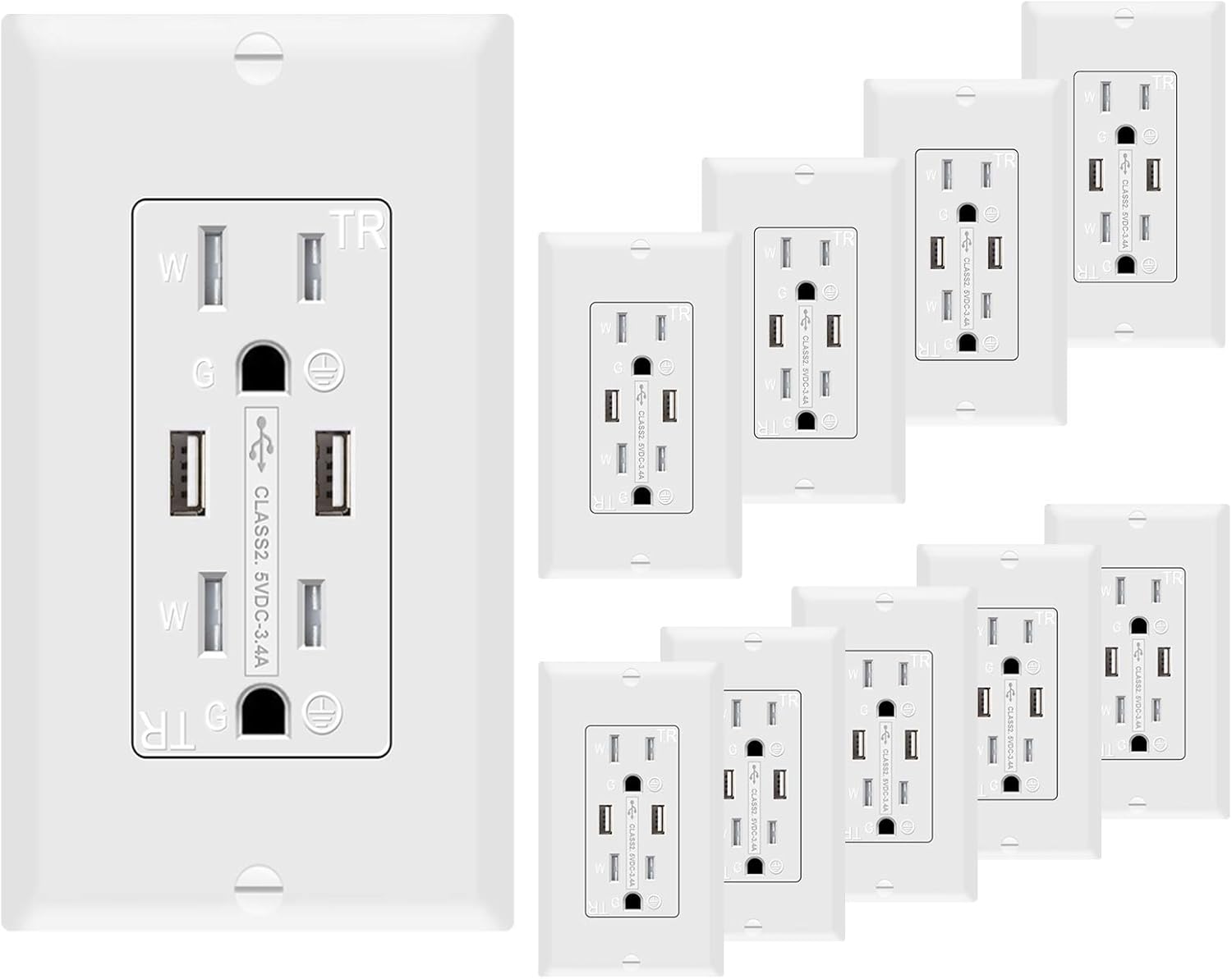 SZICT USB Outlet Receptacle, USB Wall Outlet High Speed Charging 15A Tamper Resistant Receptacle, UL-Listed, White (3.4A/15A 6P) Pack of 2