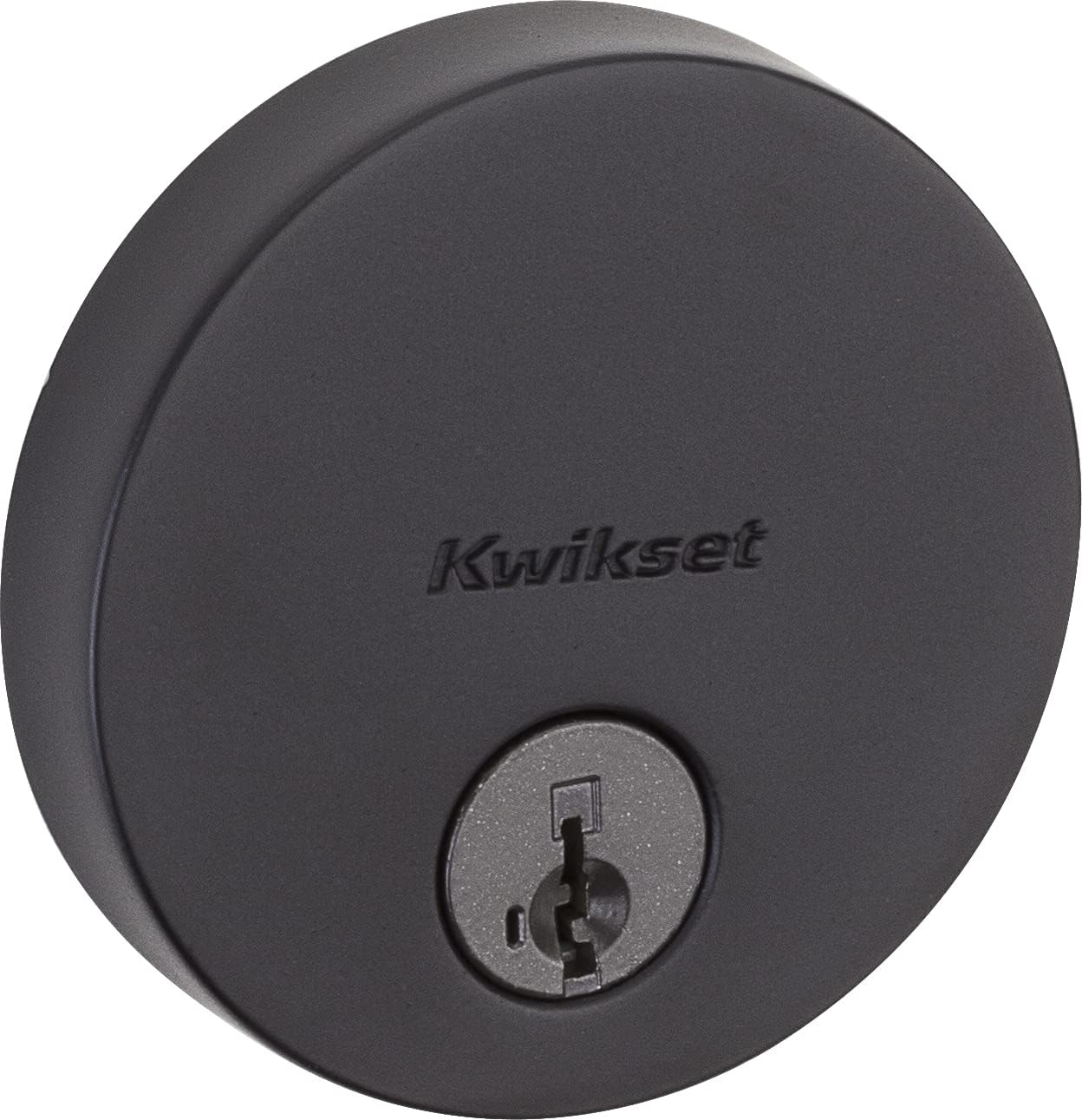 Kwikset 258 Uptown Door Deadbolt, Round Contemporary Low Profile Keyed One Side Low Profile Deadbolt featuring SmartKey Security in Matte Black