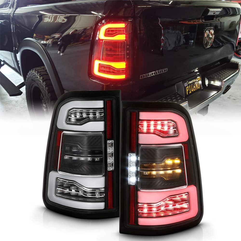 ACANII - For [Incandescent Model Only] 2019-2021 Ram 1500 Black Full LED Tail Lights w/Sequential Signal Lamps Left+Right