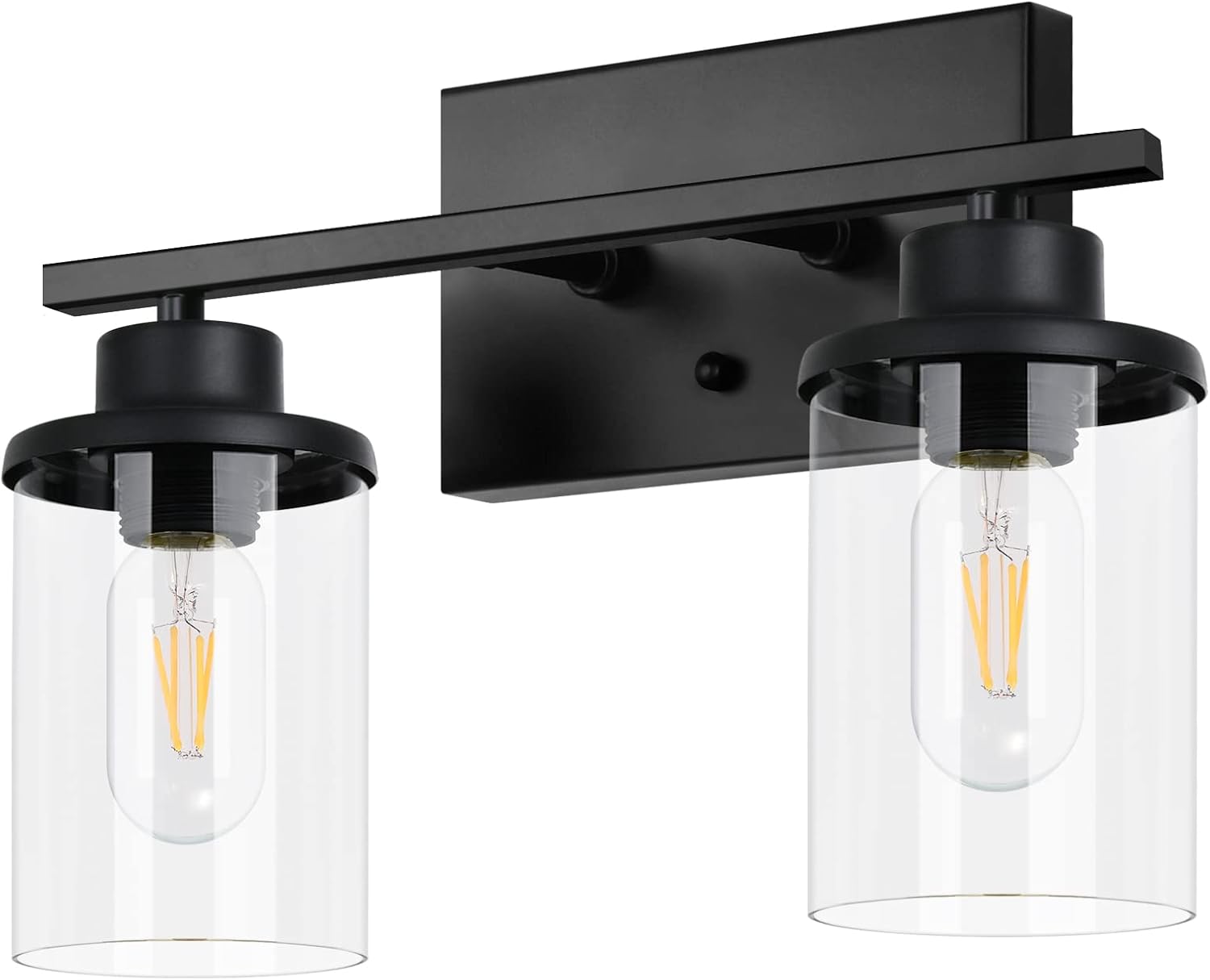2-Light Bathroom Light Fixtures, TinHon Black Vanity Lights with Clear Glass Shade and Metal Base, Industrial Vintage and Farmhouse Wall Sconces for Hallway in Matte Black, Wall Mounted Lamp
