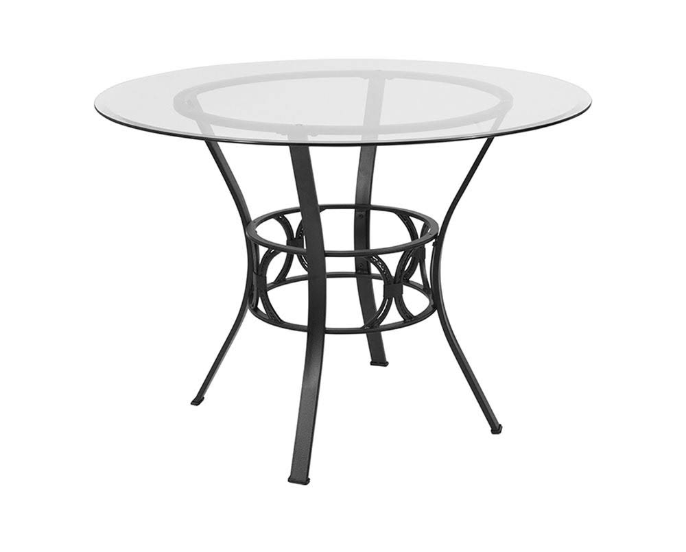 Offex 42x22 Round Glass Dining Table with Black Metal Frame