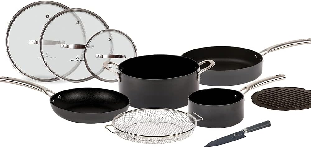 Emeril Everyday Forever Pans Hard-Anodized Cookware, 10-Piece Pots and Pans Set Nonstick with Utensils, Induction Compatible by Emeril Lagasse, Black 10 Piece Set