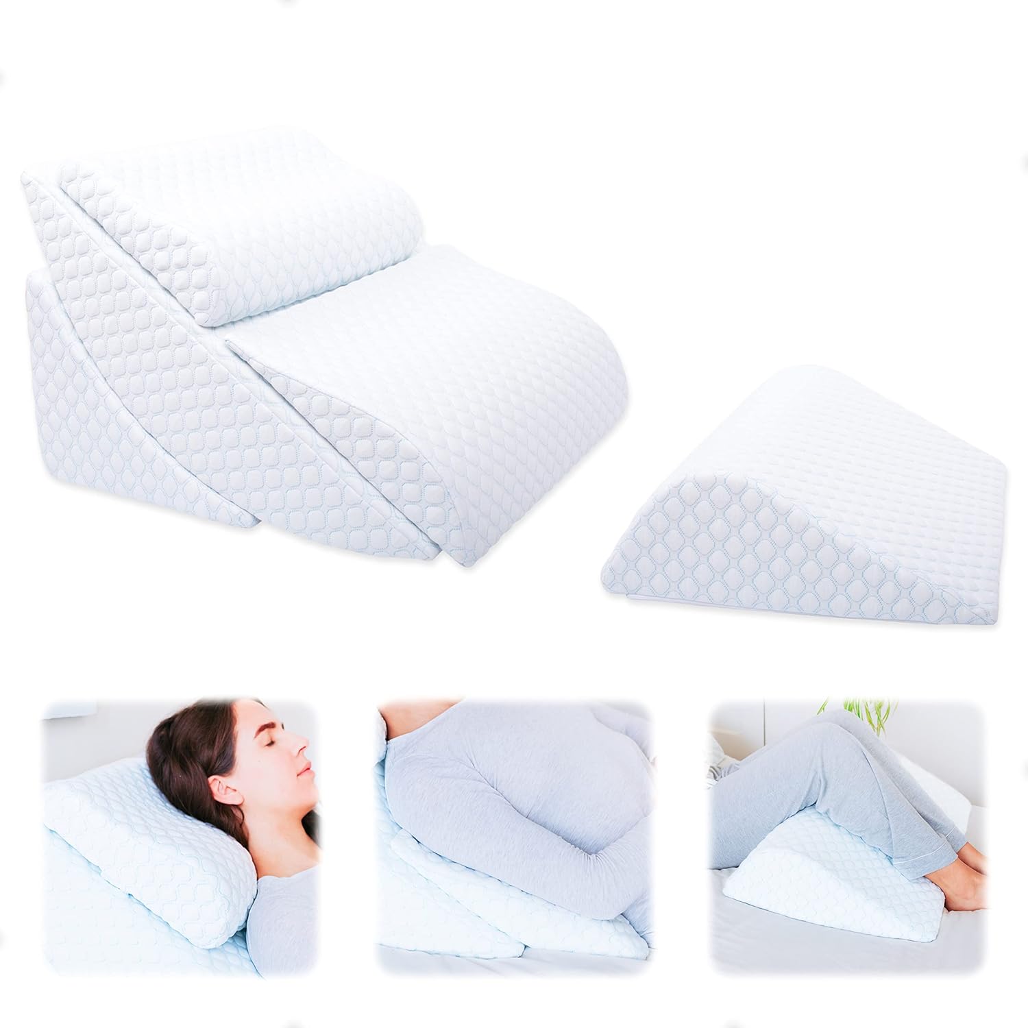 Adjustable Orthopedic Bed Wedge Pillow Set, Reading Pillow & Back Support Wedge Pillow for Sleeping, Memory Foam Wedge for Lower Back, Knee and Leg Pain, Acid Reflux, Snoring, Post Surgery Recovery