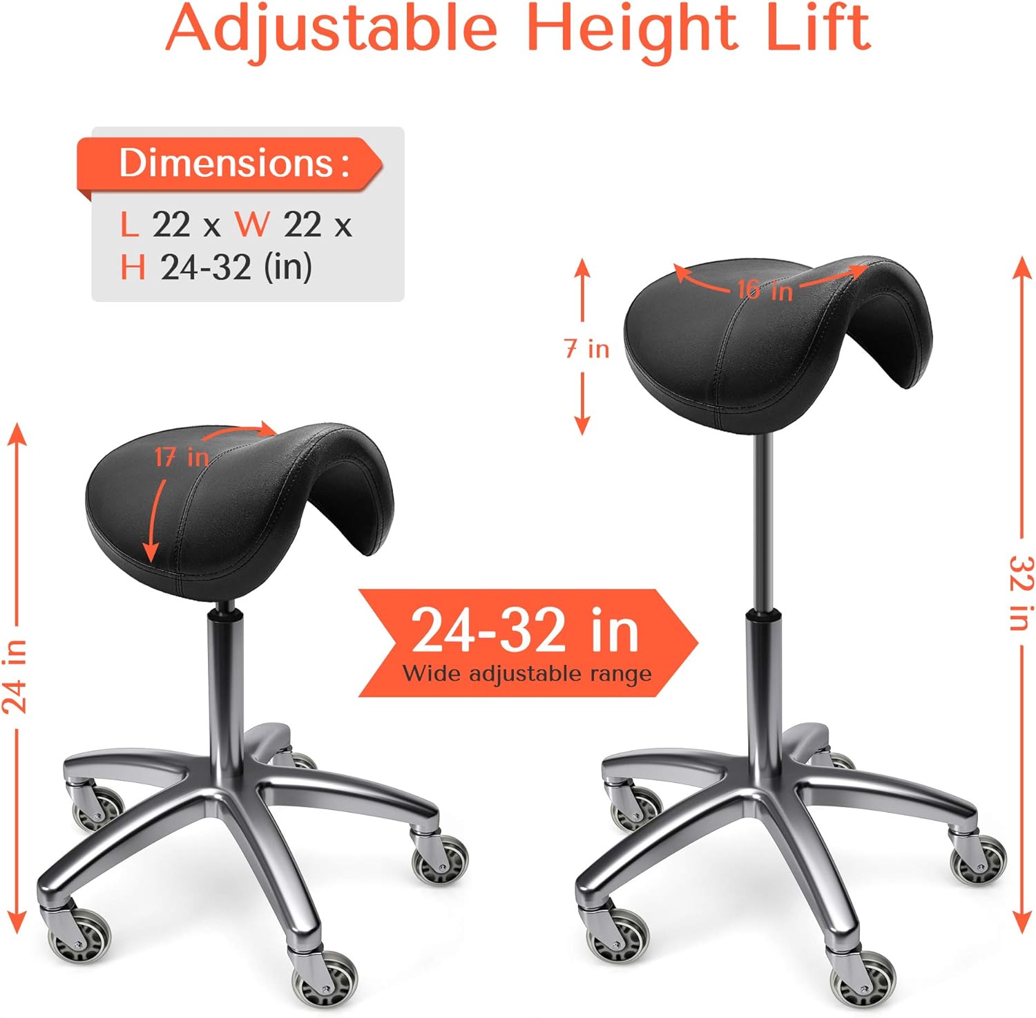 TASALON Saddle Stool - Ergonomic Saddle Chair - Comfortable Saddle Stool with Wheels - Swivel Salon Cutting Stool for Kitchen, Salon, Spa, Tattoo, Pedicure, Massage -Esthetician Chair &ndash; Black