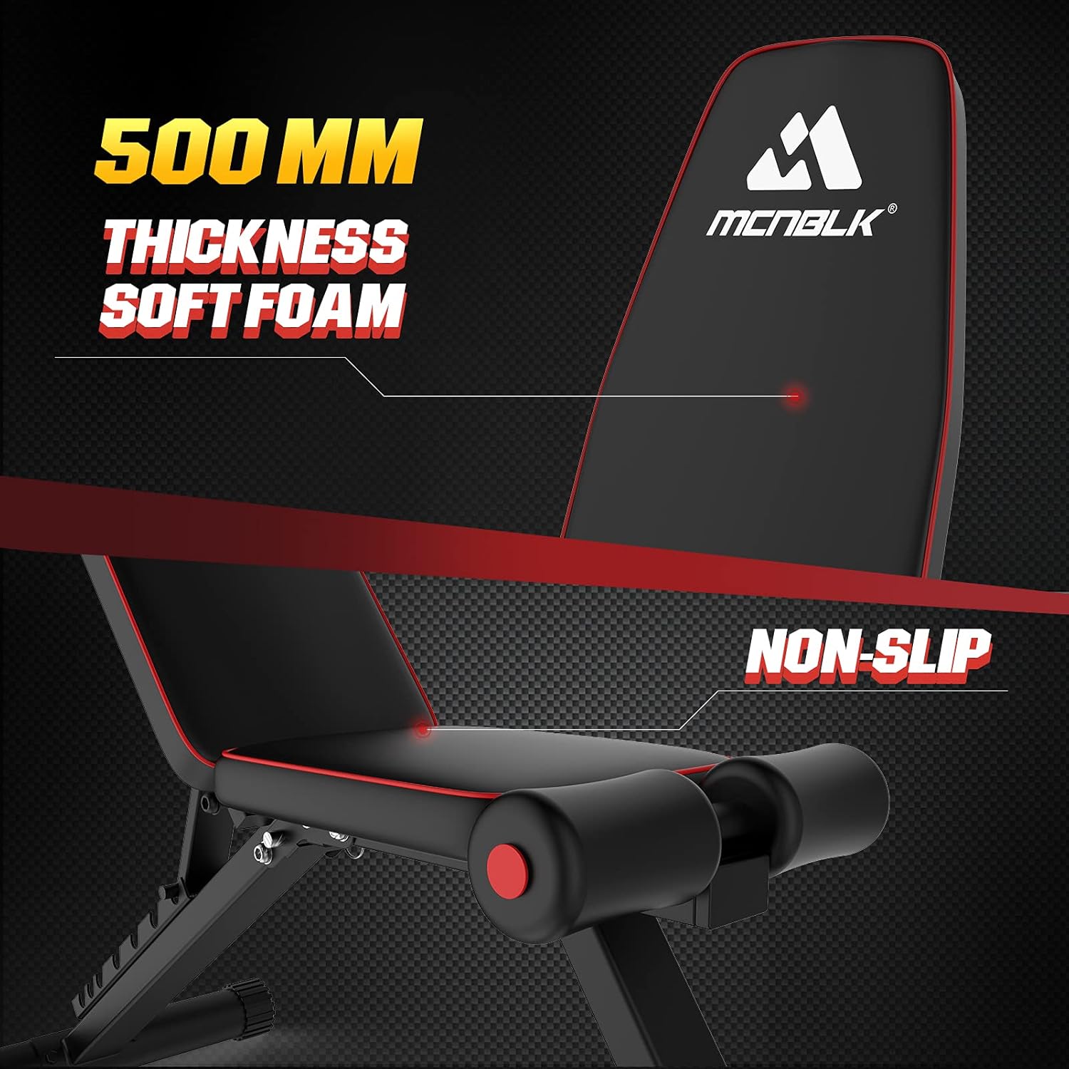 MCNBLK Adjustable Weight Bench 400lbs Capacity, Incline Decline Weight Lifting Workout Bench Home Gym, Multi-Position Utility Bench for Full Body Workout, Folding Dumbbells Bench with Elastic Ropes