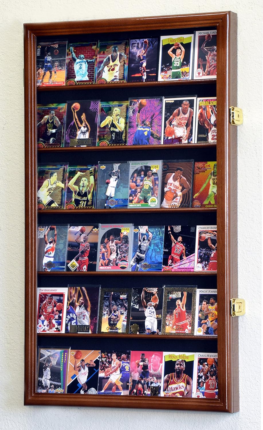 36 Sport Cards Collectible Card Display Case Cabinet Holder Wall Rack 98% UV, Lockable -Walnut Pack of 2