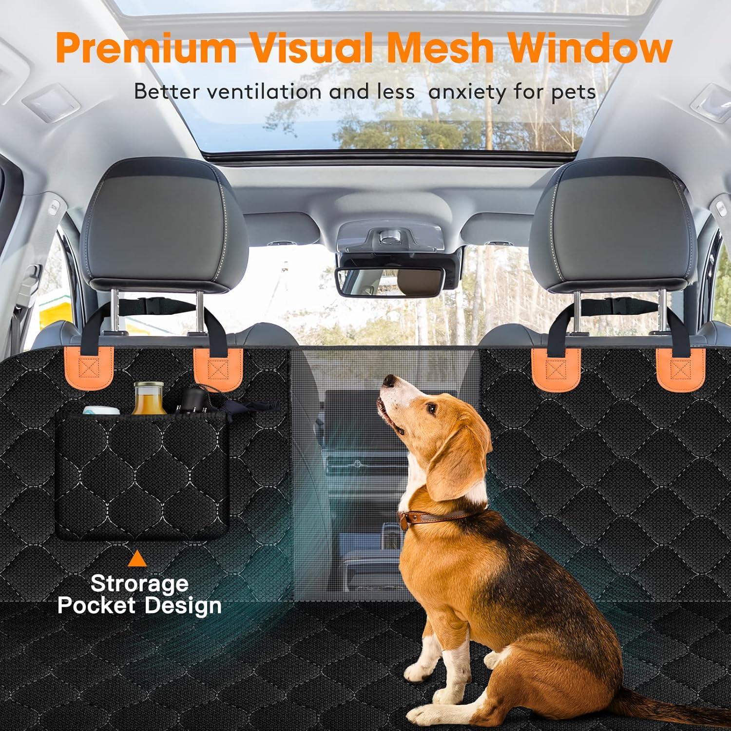 MIXJOY Upgraded 4-in-1 Dog Car Seat Cover, Scratchproof Car Seat Covers for Dogs with Mesh Window, Pet Dog Hammock for Car with Storage Pockets, Washable Back Seat Dog Cover for Car, Trucks and SUVs