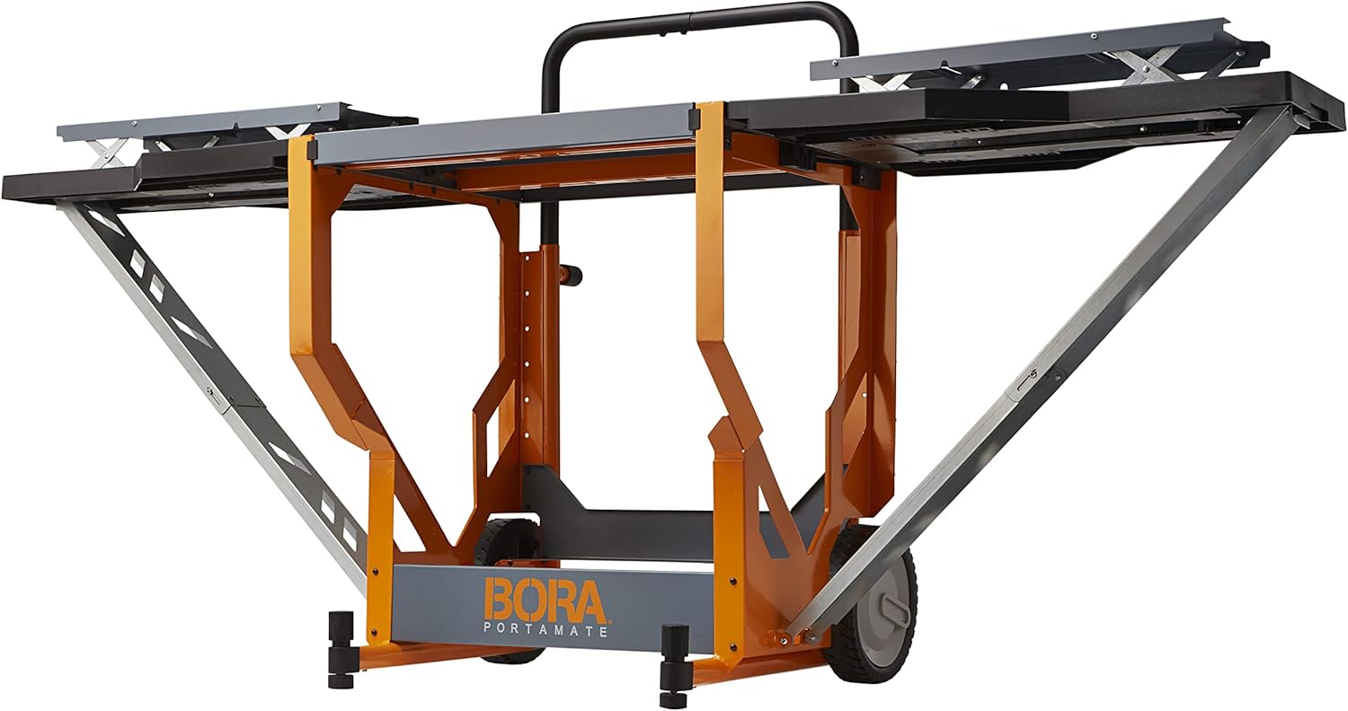 BORA Portamate PM-8000 Miter Saw Workstation and Adjustable Pedestal Roller, Mobile Rolling Workbench with Additional Outfeed Support Pedestal Roller for Carpenters, Contractors and DIY, PM-8000B