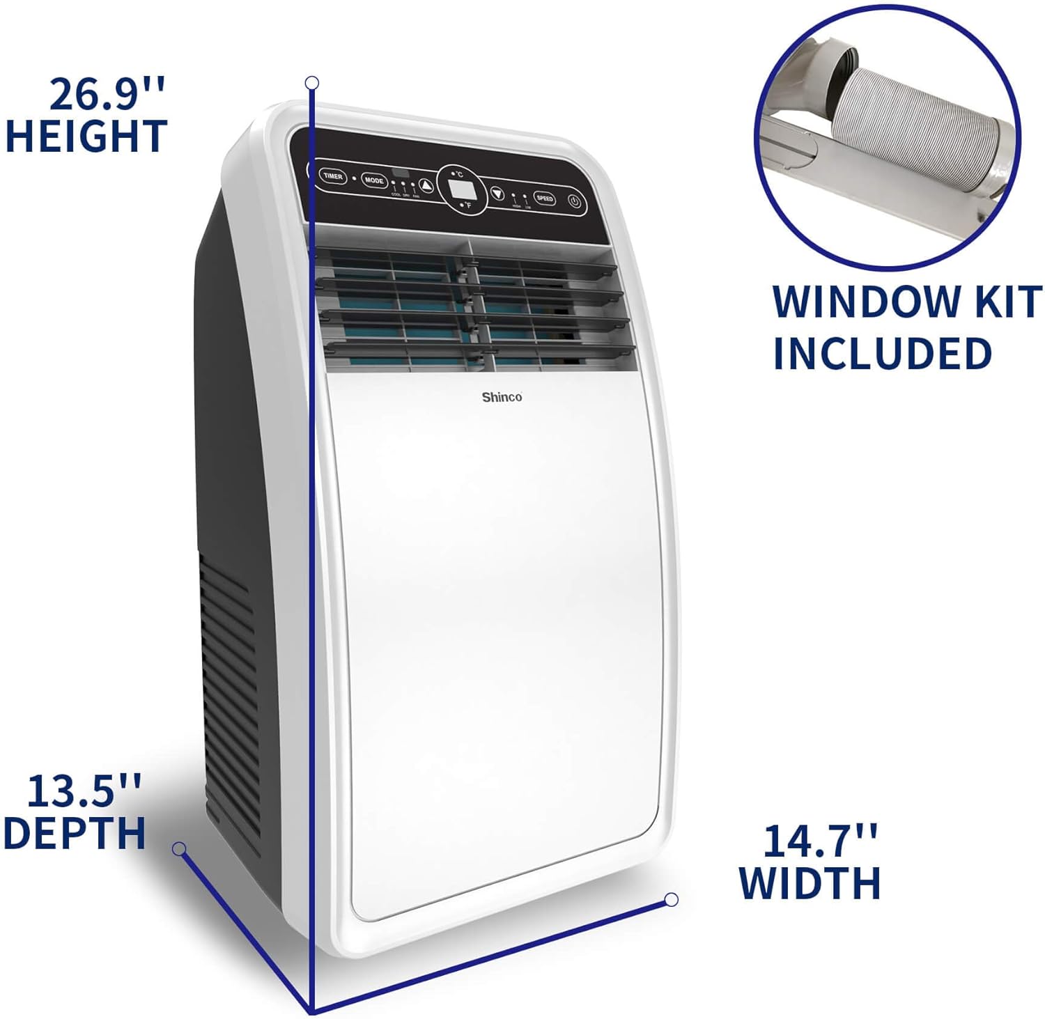 Shinco 8,000 BTU Portable Air Conditioner with Built-in Dehumidifier Function,Fan Mode, Quiet AC Unit Cools Rooms up to 200 sq.ft, LED Display, Remote Control, Complete Window Mount Exhaust Kit