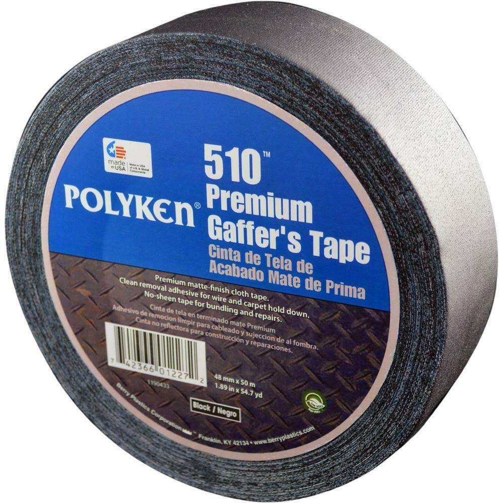 Black Gaffers Tape Polyken 510, 48mm x 50m x 11.5 Mil (Use for 2in x 55 yds) - Convenience Pack of 3 Rolls