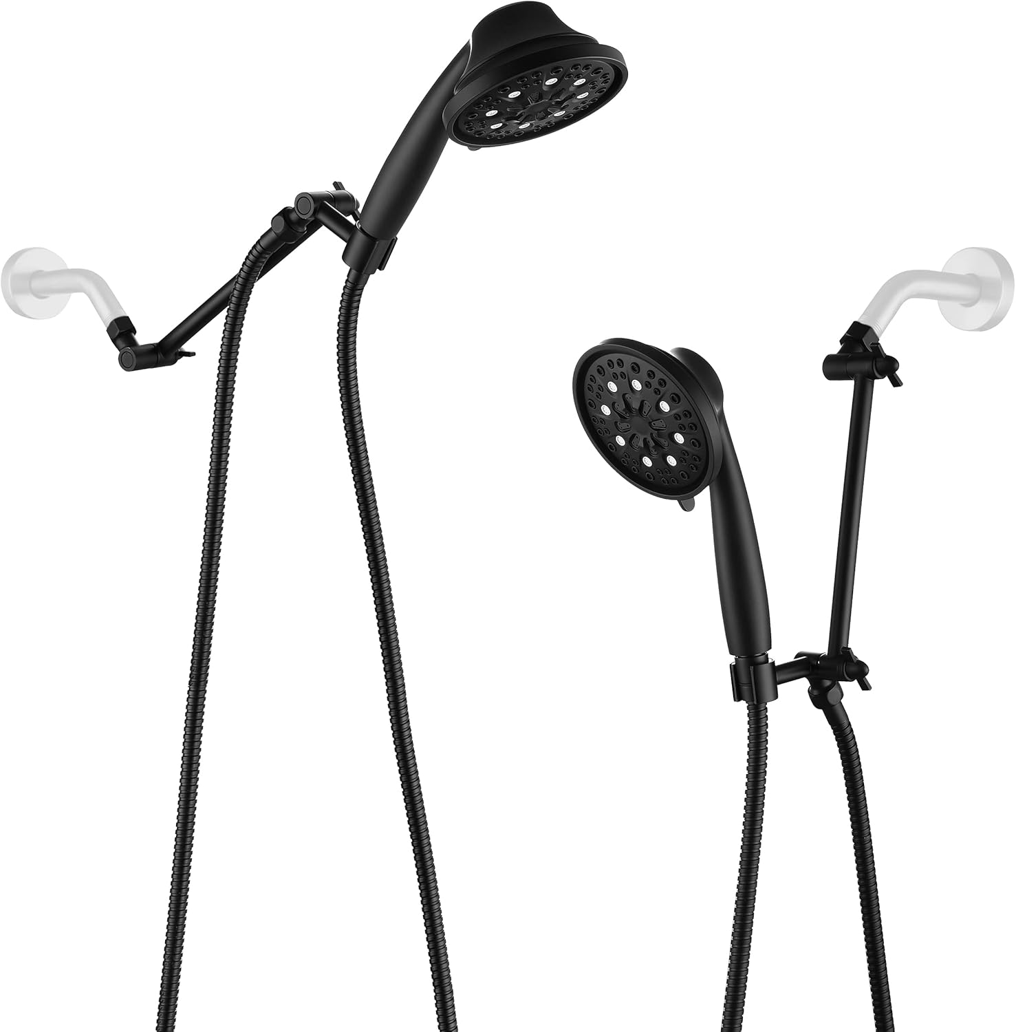 Handheld Shower Head with 8'' Extension Arm/Adjustable Handheld Showerhead 7 Spray Settings with Locking Connector,1.5M Hose, Anti-leak Pack of 2