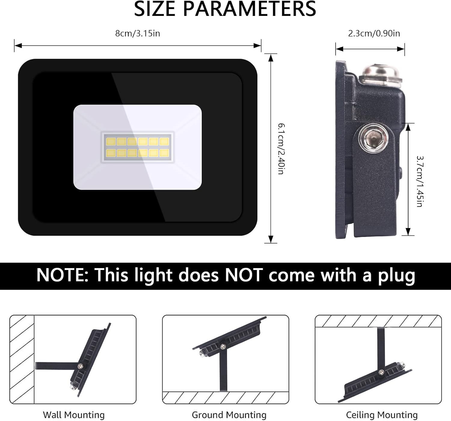 Miheal 110V( 2 Pack )10W LED Flood Light,Daylight White, IP68 Waterproof Super Bright Security Lights, Outdoor Floodlight for Yard, Garden, Playground, Basketball Court [Energy Class A++]