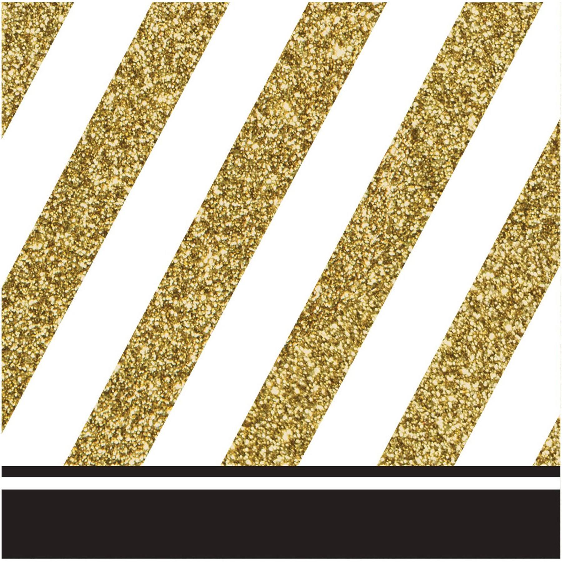 Party Central Pack of 192 Gold and White Striped with Black Border 2-Ply Party Beverage Napkins