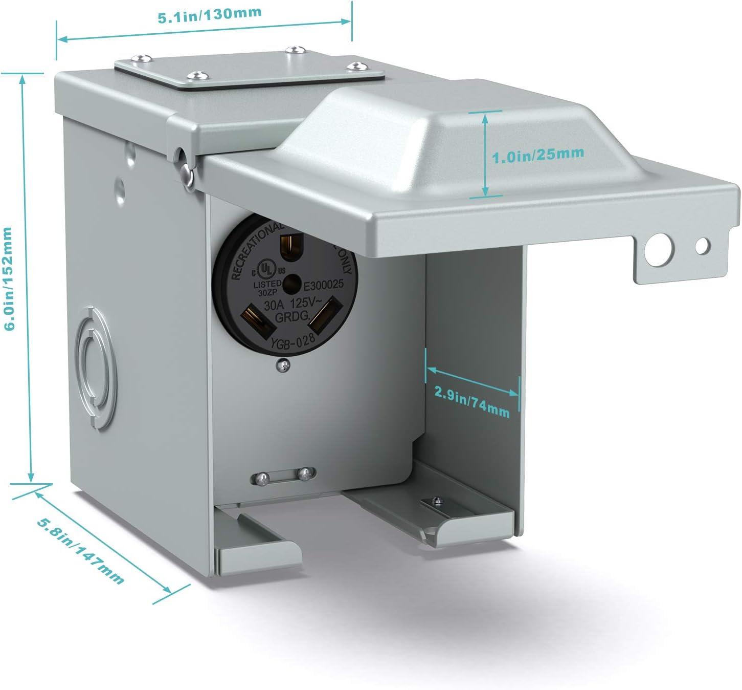 WEBANG 30 Amp RV Power Outlet Box,Enclosed Lockable Weatherproof Outdoor 125 Volt Electrical NEMA TT-30R 30amp RV Receptacle Panel, for RV Camper Travel Trailer Motorhome,ETL Listed