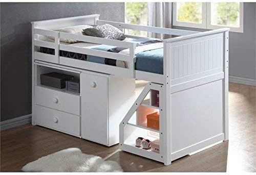 ACME Wyatt White Loft Bed with Chest and Swivel Desk