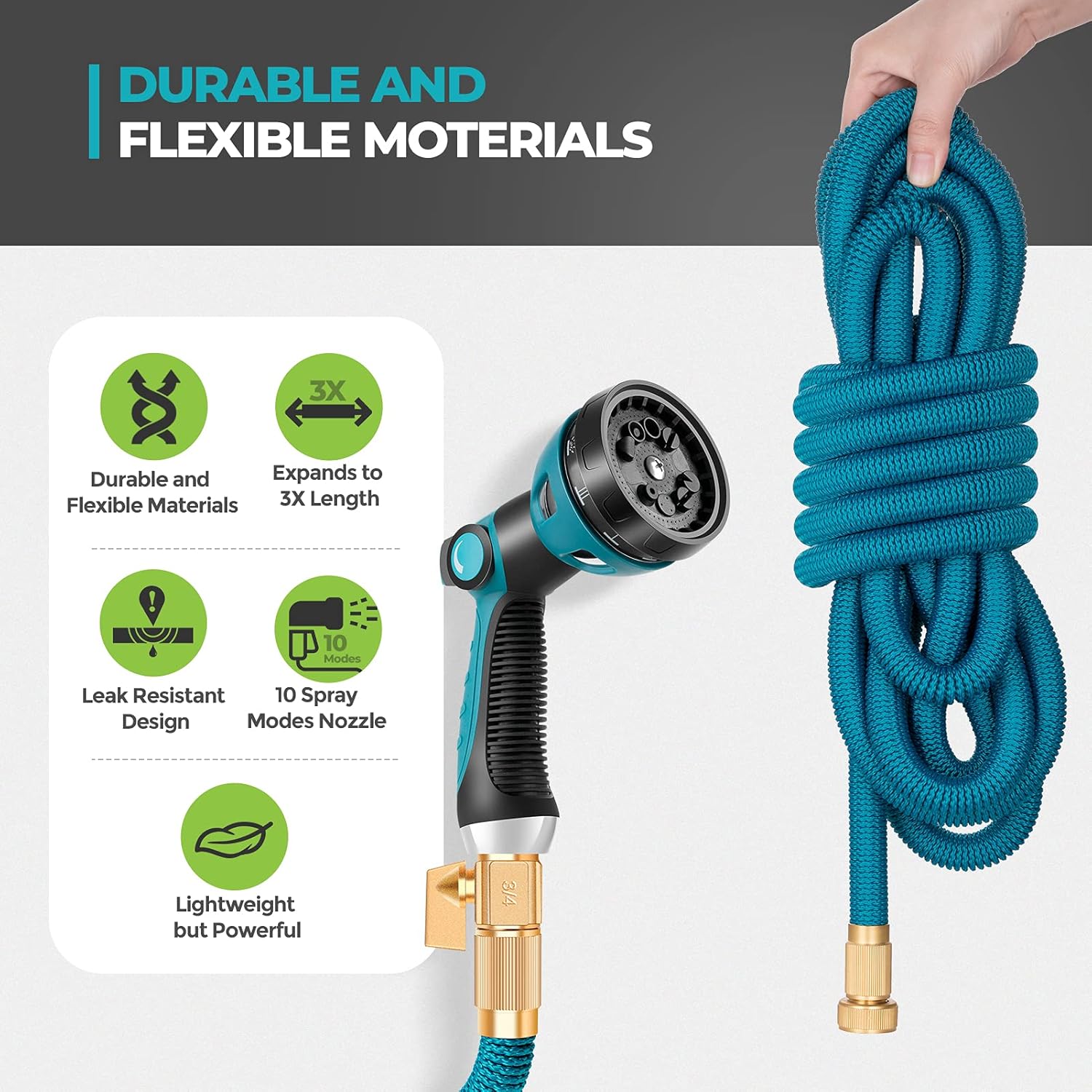 Sunyoue 100FT Expandable Garden Hose Water Hose with 10 Function Nozzle and 3/4'' Solid Brass Fittings, Extra Durable Triple Latex Core Pack of 2