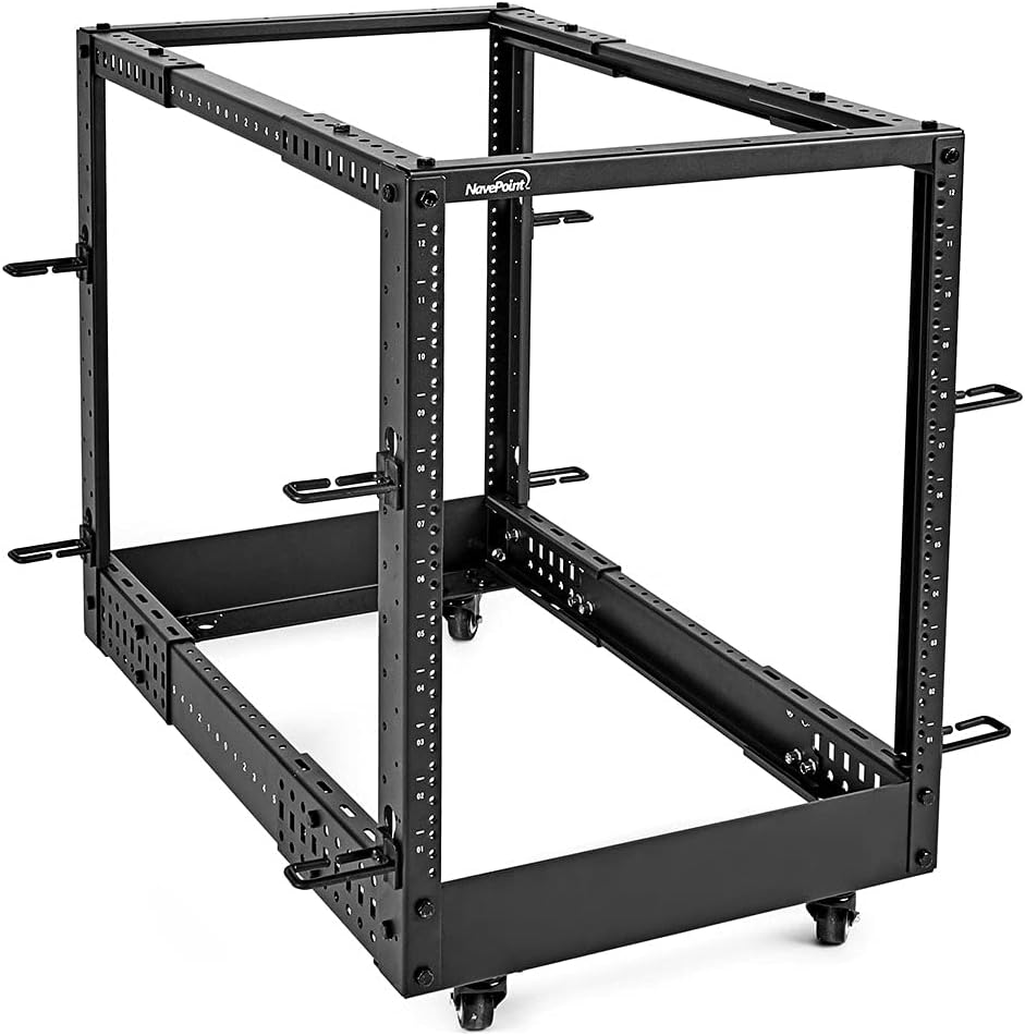 NavePoint 12U 4-Post Open Frame Server Rack, 19-Inch Adjustable Depth 22