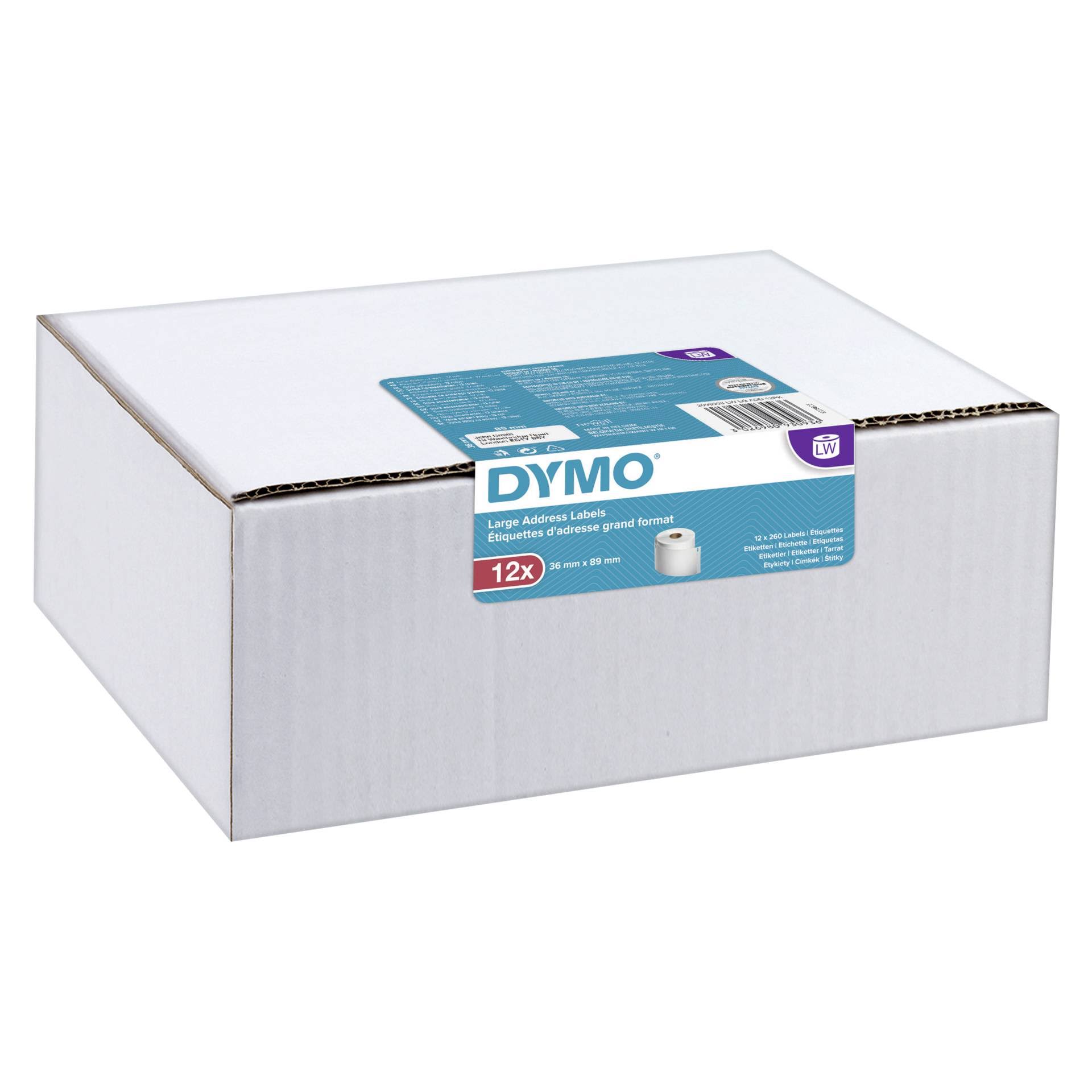 Dymo 2093093 DirectLabel-etikettes, 89mm x36mm, Pack Qty 12