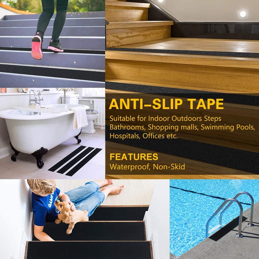 15 Pack Black Stair Treads Anti Slip Tape, Pre-Cut Stair Grips Tape Strips Non-Slip Carpet Grit Traction Treads for Indoor Outdoors Steps, Waterproof, Non-Skid, Safety for Kids (6&rdquo;x24&rdquo;)