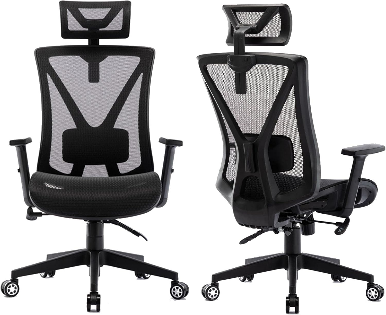 INIBUD Ergonomic Mesh Office Chair with High Back/Lumbar Support and Rollerblade Wheels/Tilt Function - Adjustable Head & Arm Rests, Swivel Computer Task Chair Gaming Chair (Black-2)