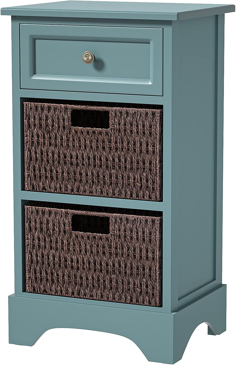 Knocbel Farmhouse Storage Cabinet with Drawer and 2 Wicker Baskets, Living Room Bedroom Entry Hallway Accent Cabinet Chest of Drawers End Table, 132lbs Weight Capacity, 15