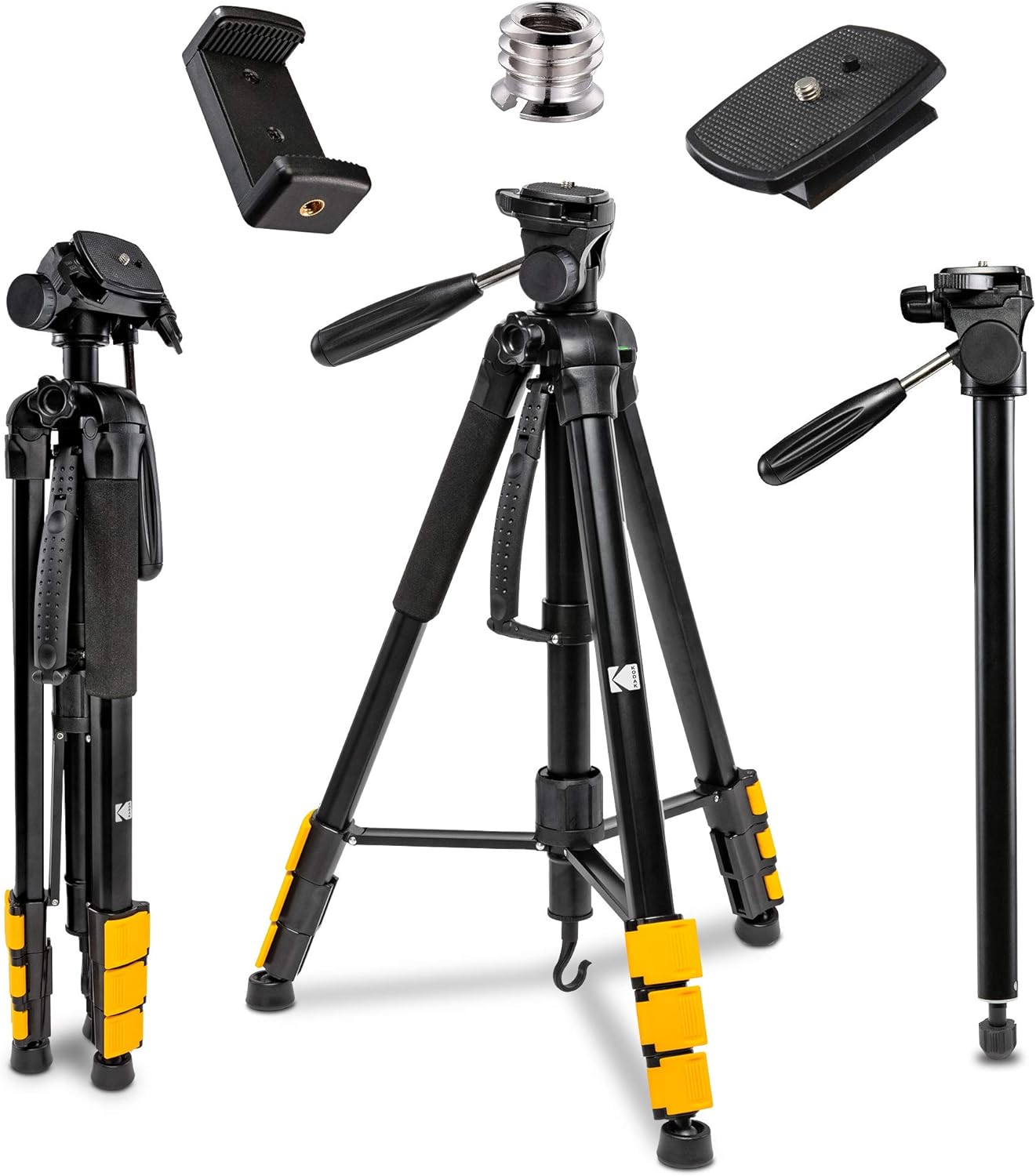 KODAK PhotoGear 2-in-1 Tripod & Monopod | Lightweight 70” 4-Section Flip-Lock Aluminum Tripod Converts to 64.5” Monopod | QuickRelease Plates 3-Way Swivel Head Bubble Level BONUS Tripod E-Guide & Case Pack of 2
