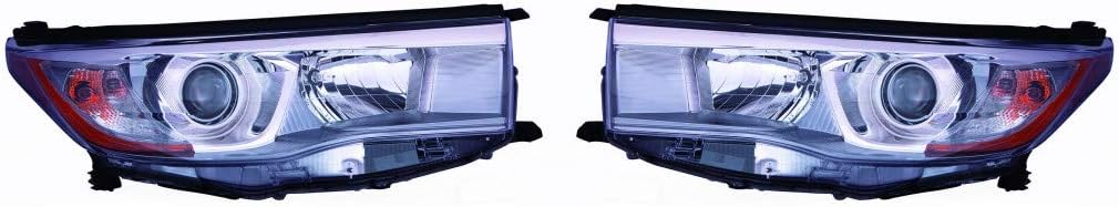 For Toyota Highlander Headlight Assembly 2014 2015 2016 Pair Driver and Passenger Side Hybrid w/Smoked Chrome Accent For TO2502225 | 81150-0E250