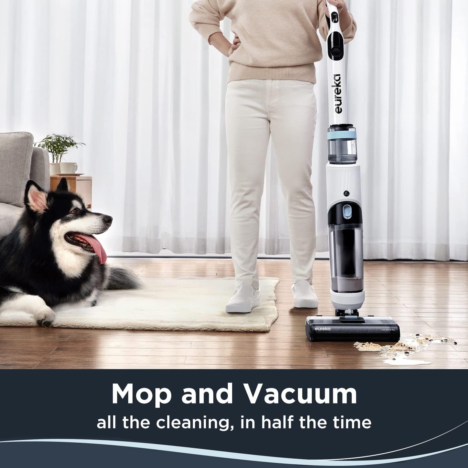 Eureka All in One Wet Dry Vacuum Cleaner and Mop for Multi-Surface Lightweight Self-Cleaning System, for Hard Floors and Area Rugs, 2-in-1, Cordless