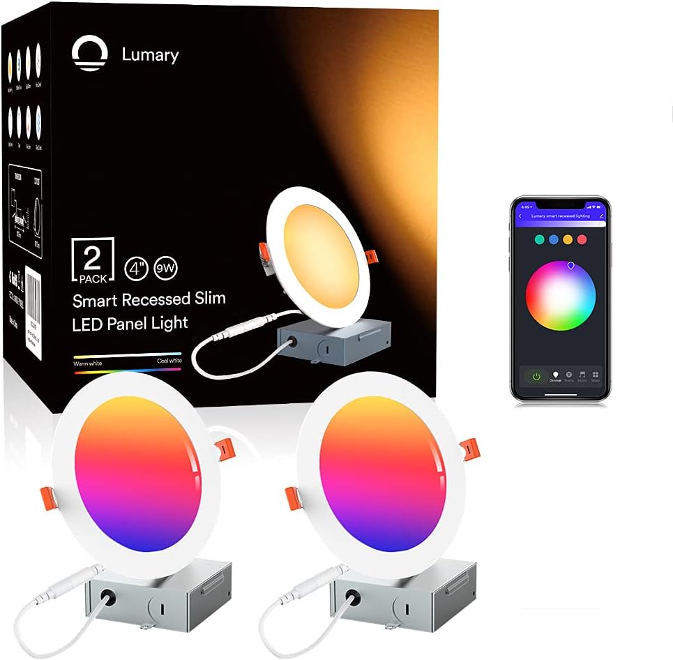 Smart Recessed Lighting Ultra-Thin 4 Inch - Lumary LED Recessed Lighting 9W 810LM Smart Downlight with Junction Box Compatible with Alexa/Google Assistant(4 Inch-4PACK)