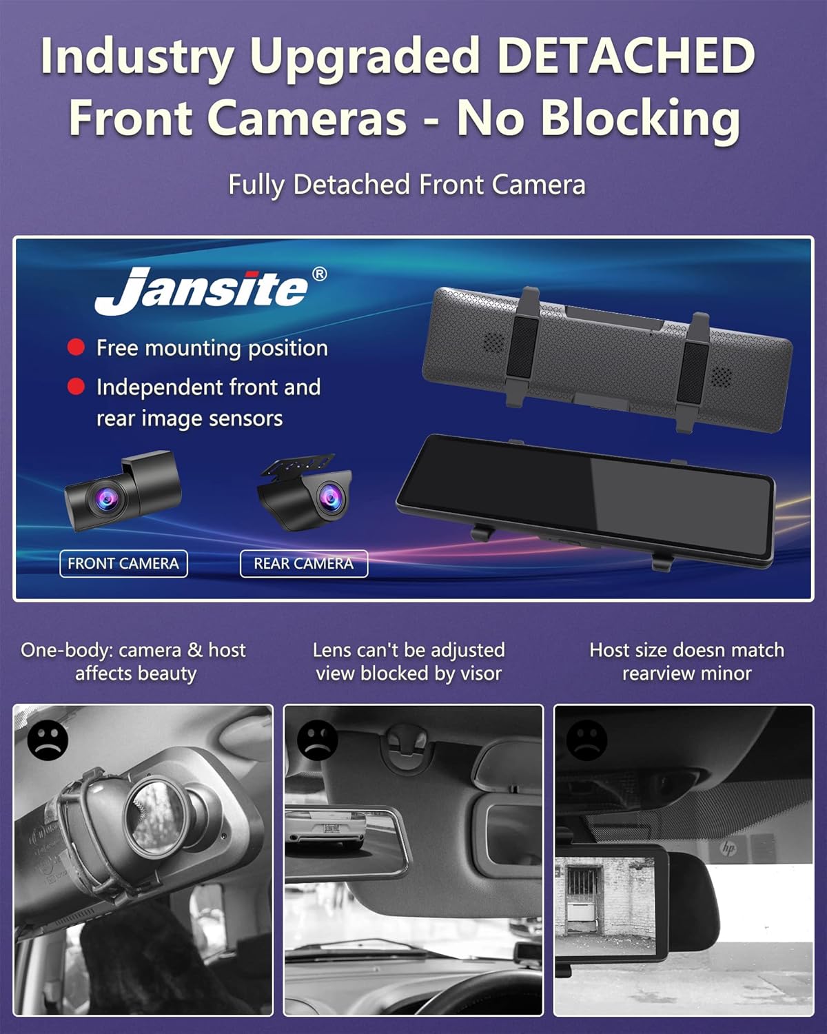 【Newest Detached】 Mirror Dash Cam with Detached Front Camera 11