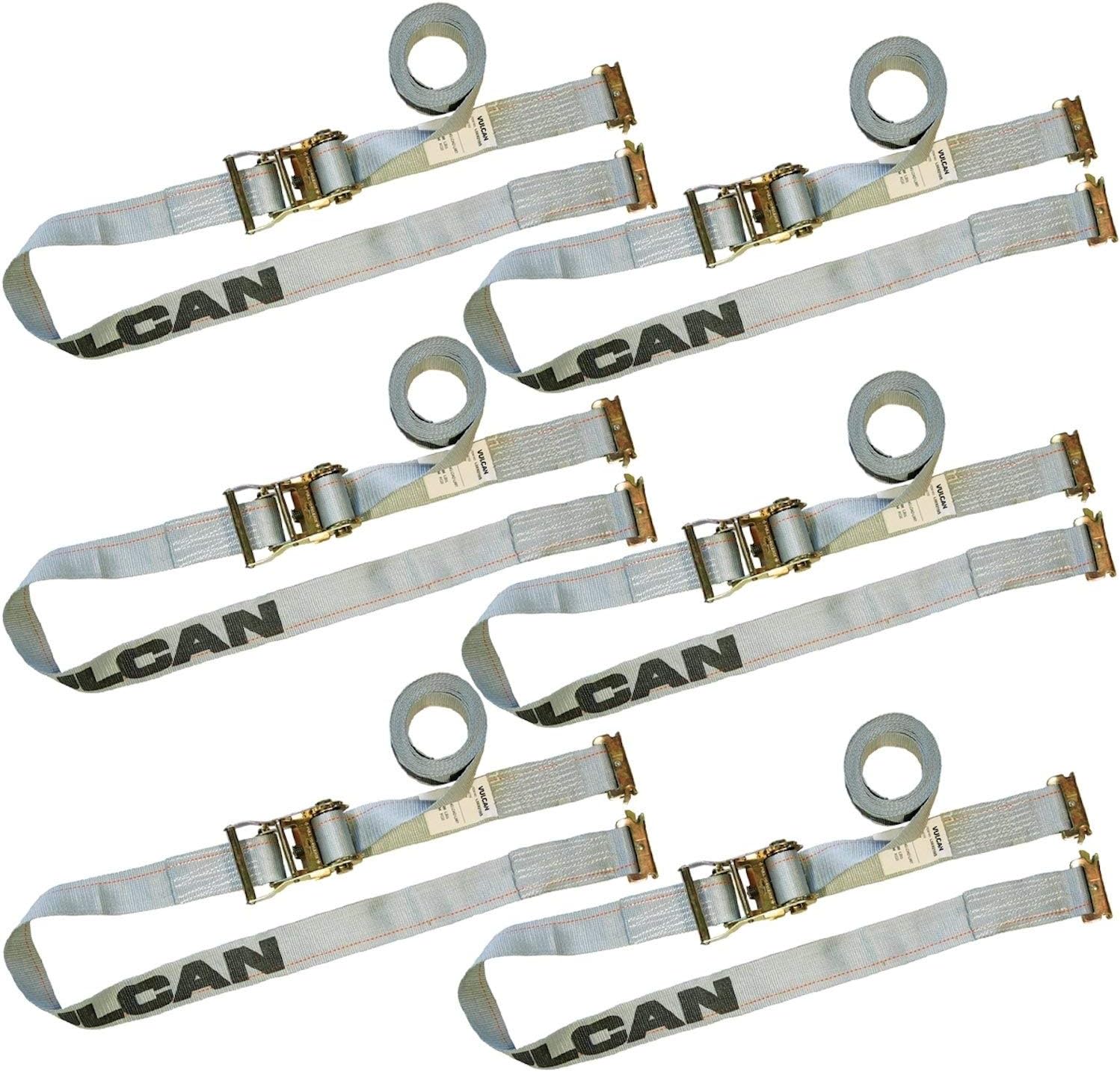 VULCAN Logistic Strap for E Track, Ratchet Style - 16 Foot, 6 Pack - Gray - 1,333 Pound Safe Working Load Pack of 2