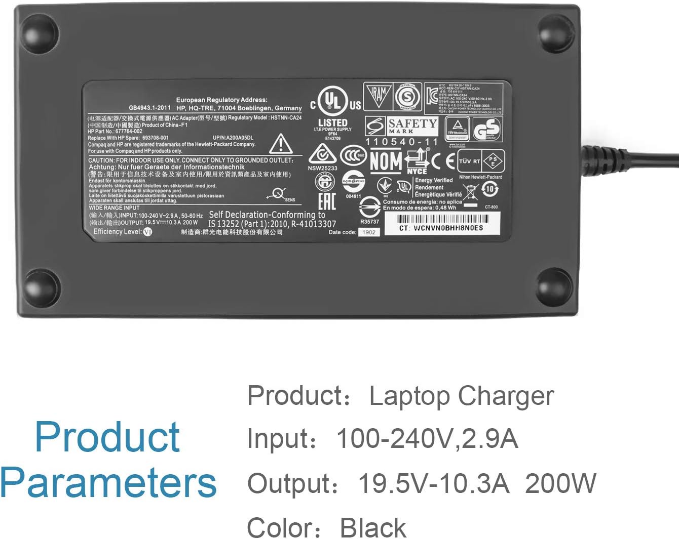 Flgan 200W 19.5V 10.3A Charger Power Adapter for HP OMEN 15 15t 17 17t ZBook 15 17 G3 G4 G5, ZBook Studio G3 G4 G5 Pavilion Gaming 15-cx TPN-CA03 L00818-850 835888-001 TPN-DA10 Pack of 2