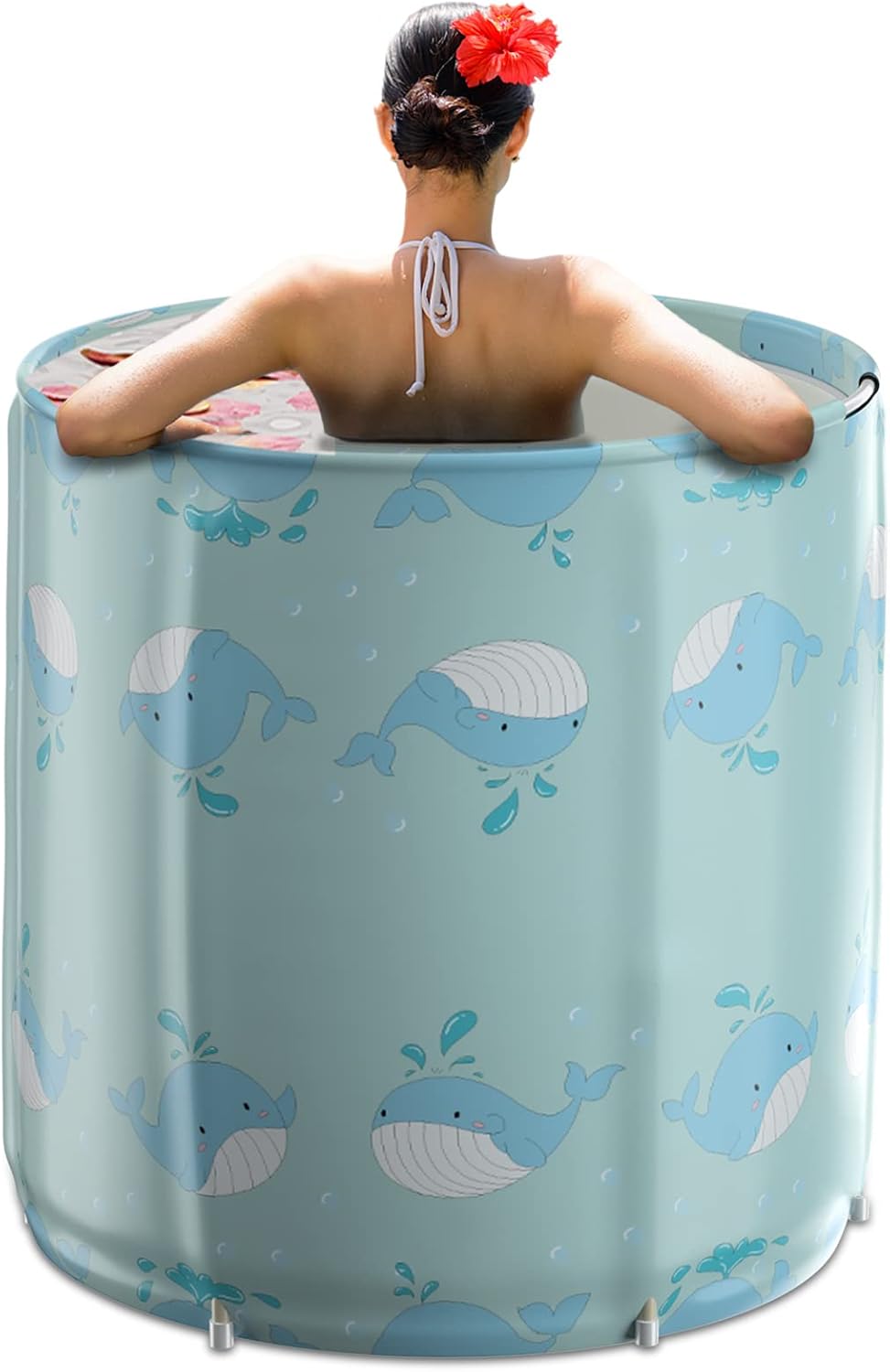 Portable Bathtub for adults, DAILYLIFE Japanese Soaking Bath Tub for Shower Stall, Foldable Bathtub with Thermal Foam, Freestanding, Folding & Soaking Spa Bath Tub with Pillow for Small Space(Dolphin)