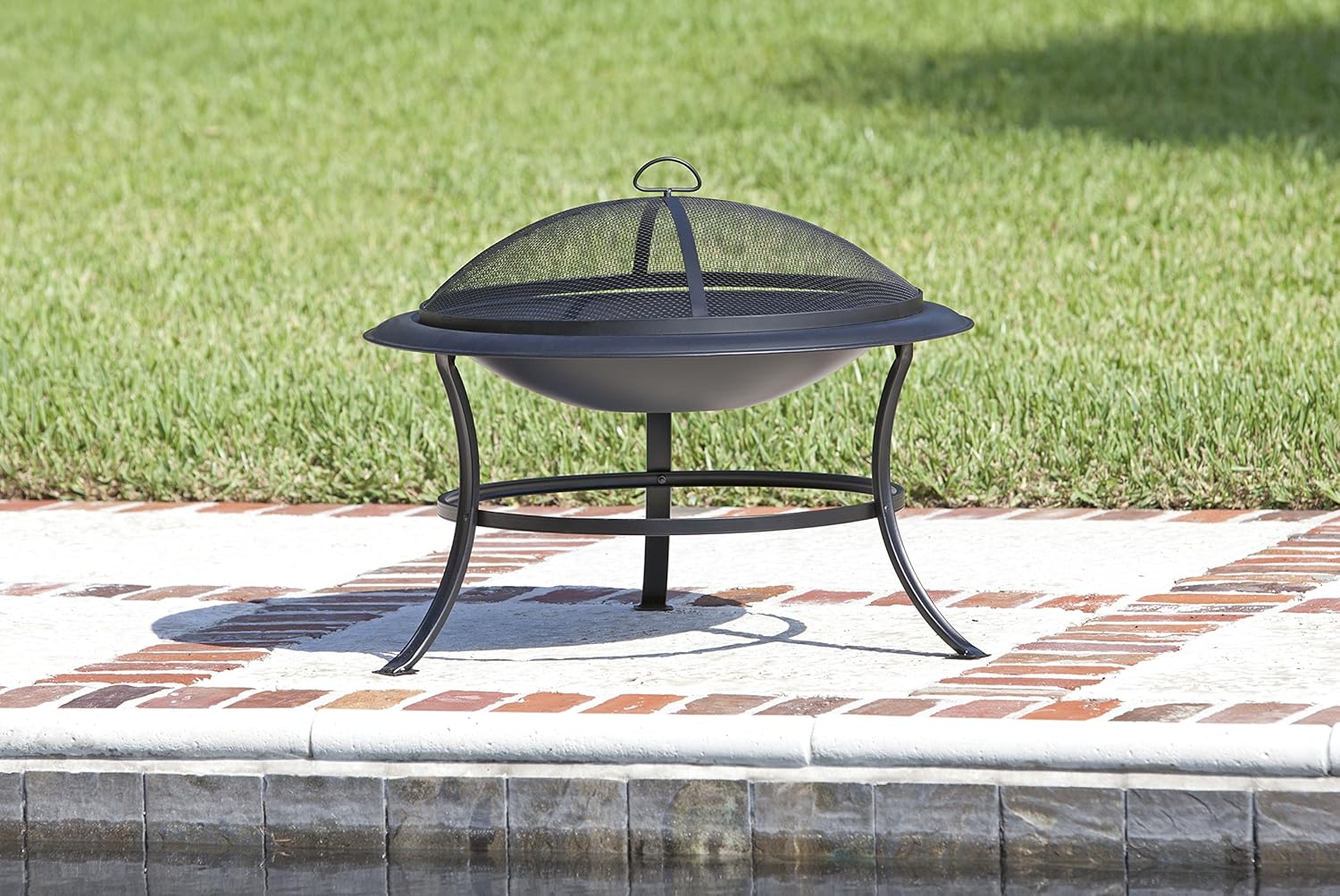 Fire Sense Tokia Round Black Steel 30 Inch Fire Pit with Stand | Wood Burning | Mesh Spark Screen, Wood Grate, and Screen Lift Tool Included | Lightweight Portable Patio and Outdoor Heater |