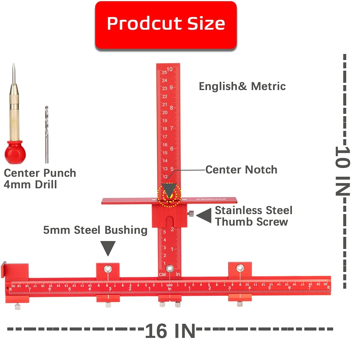 Rokrou Cabinet Hardware Jig Cabinet Pull Template All Aluminum Wood Drilling Templates Jig Tool for Drawer Front Knobs, Door, Pulls, Handles No Measurement Needed 4mm Drill and Puncher Include Pack of 2