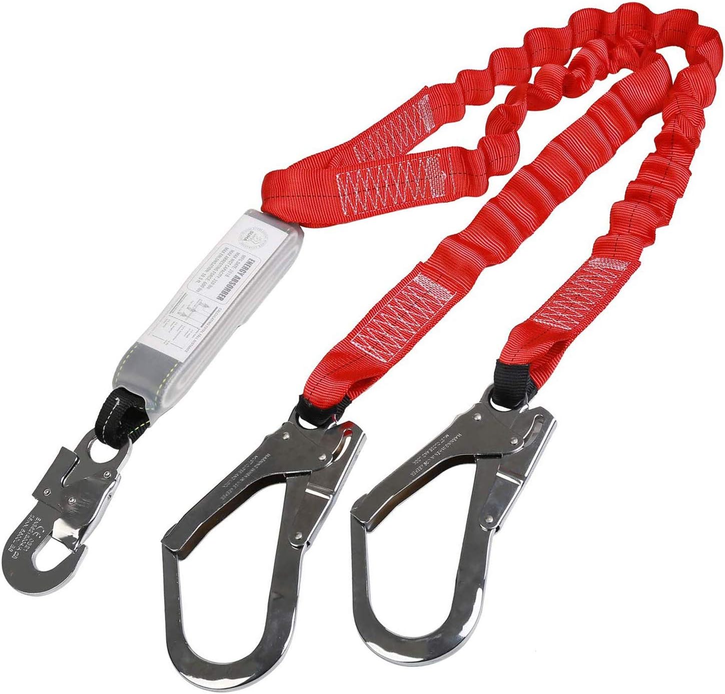 Dual Leg Stretch Lanyard w/Rebar, Fall Arrest Safety Harness Shock Resistant lanyard with energy absorption Pack of 2