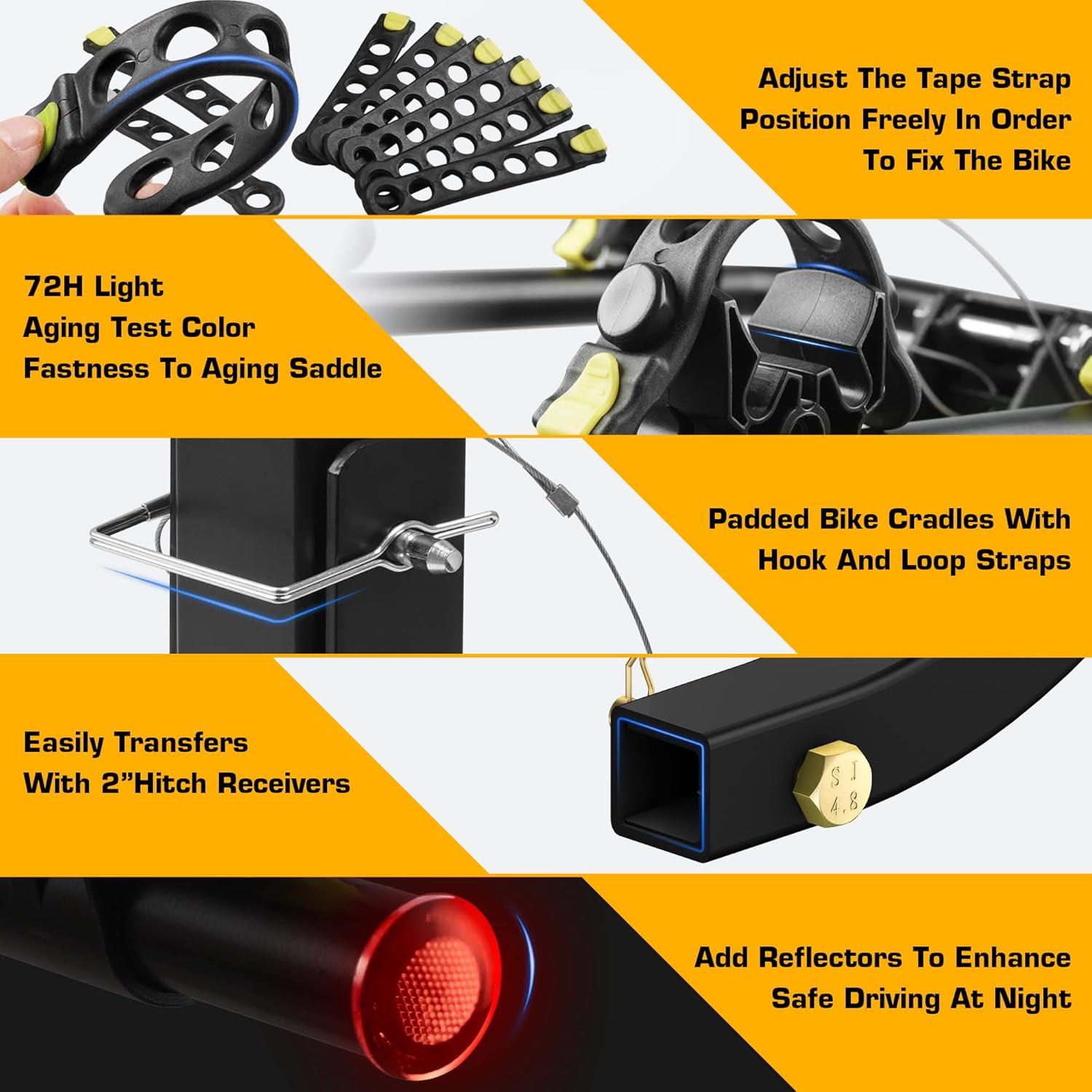 ARKSEN 3 Bike Rack, Heavy Duty Bicycle Carrier, Rear Hitch Mount with 2