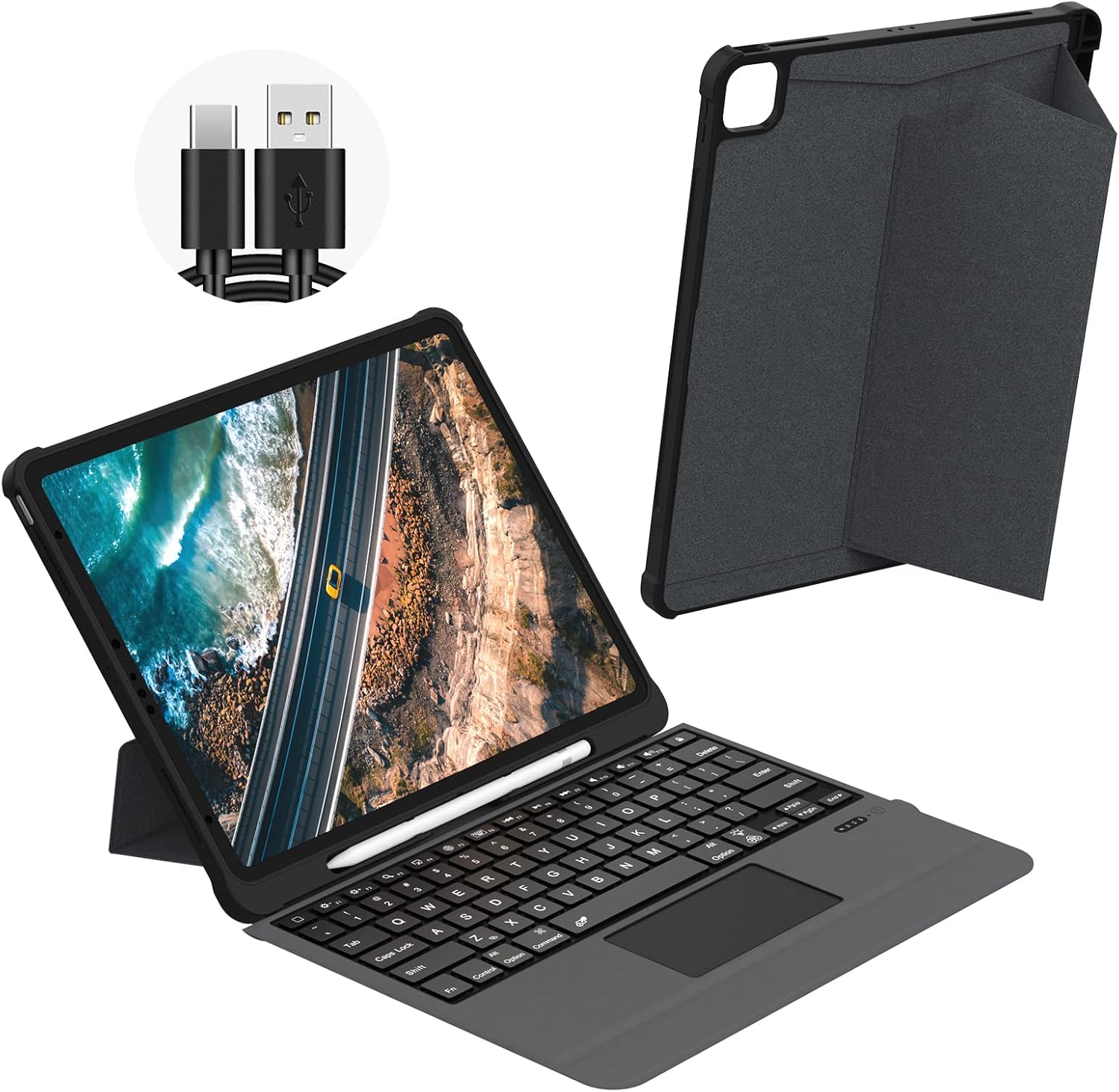 DOKYW Touch Keyboard Case for iPad Pro 12.9 Magnetic Detachable Wireless Bluetooth Keyboard Cover Protetive Leather Folio Case with Pencil Holder for iPad Pro 5th 4th 3rd Generation - 12.9 inch