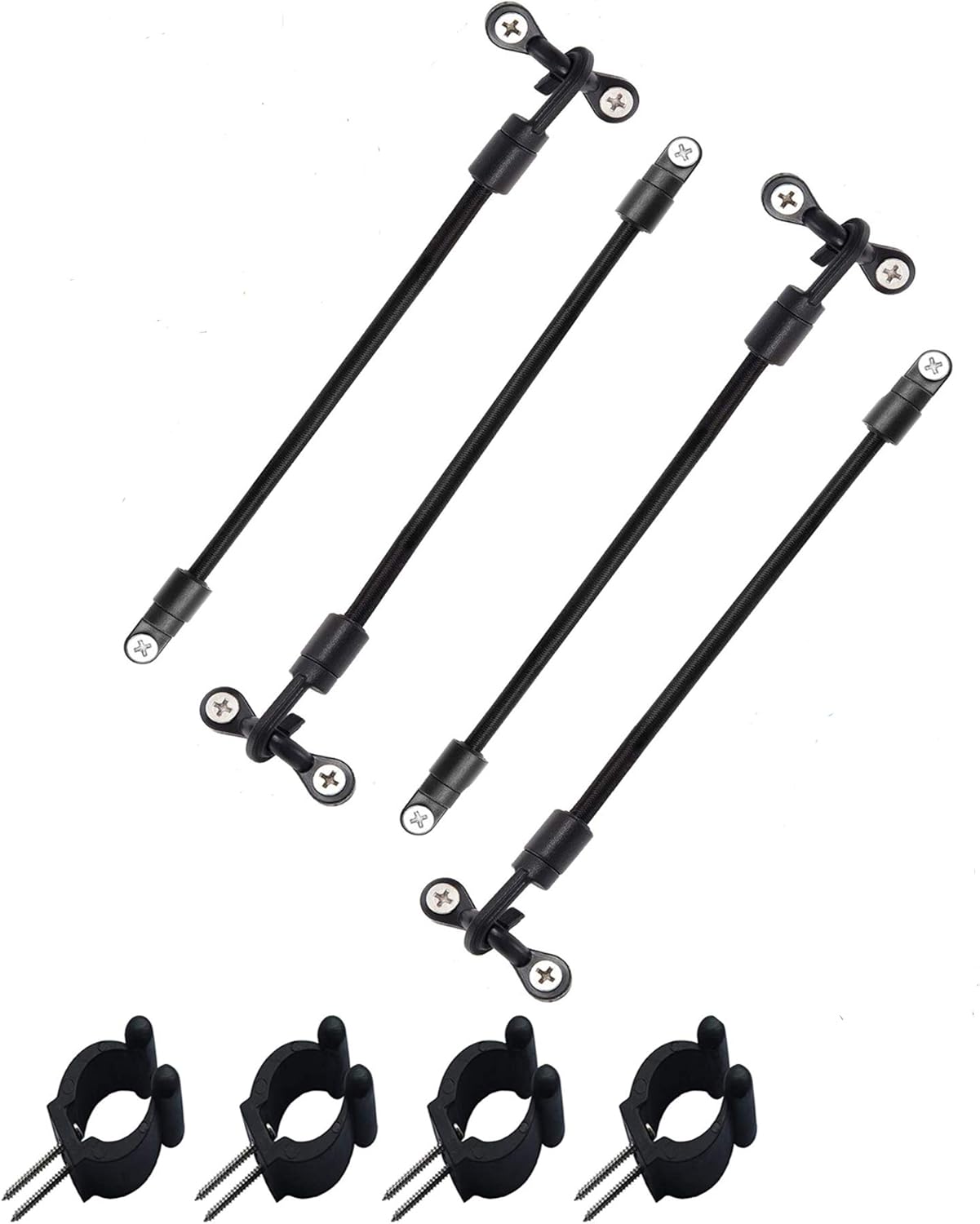 Rod Straps for Bass Boat, Deck Mount Connector Mount Rod Strap, Rod Holders for Boat Deck with Straps + Kayak Paddle Clip, Canoe Kayak Boat Fishing Rod Replacement Accessories - 4Pcs Pack of 2