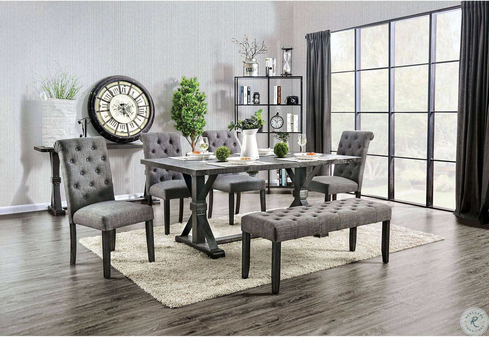 Furniture of America Alfred Antique Black Light Gray Bench